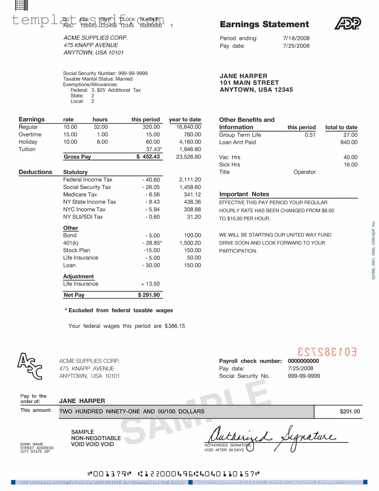 Fill Out a Valid Adp Pay Stub Form