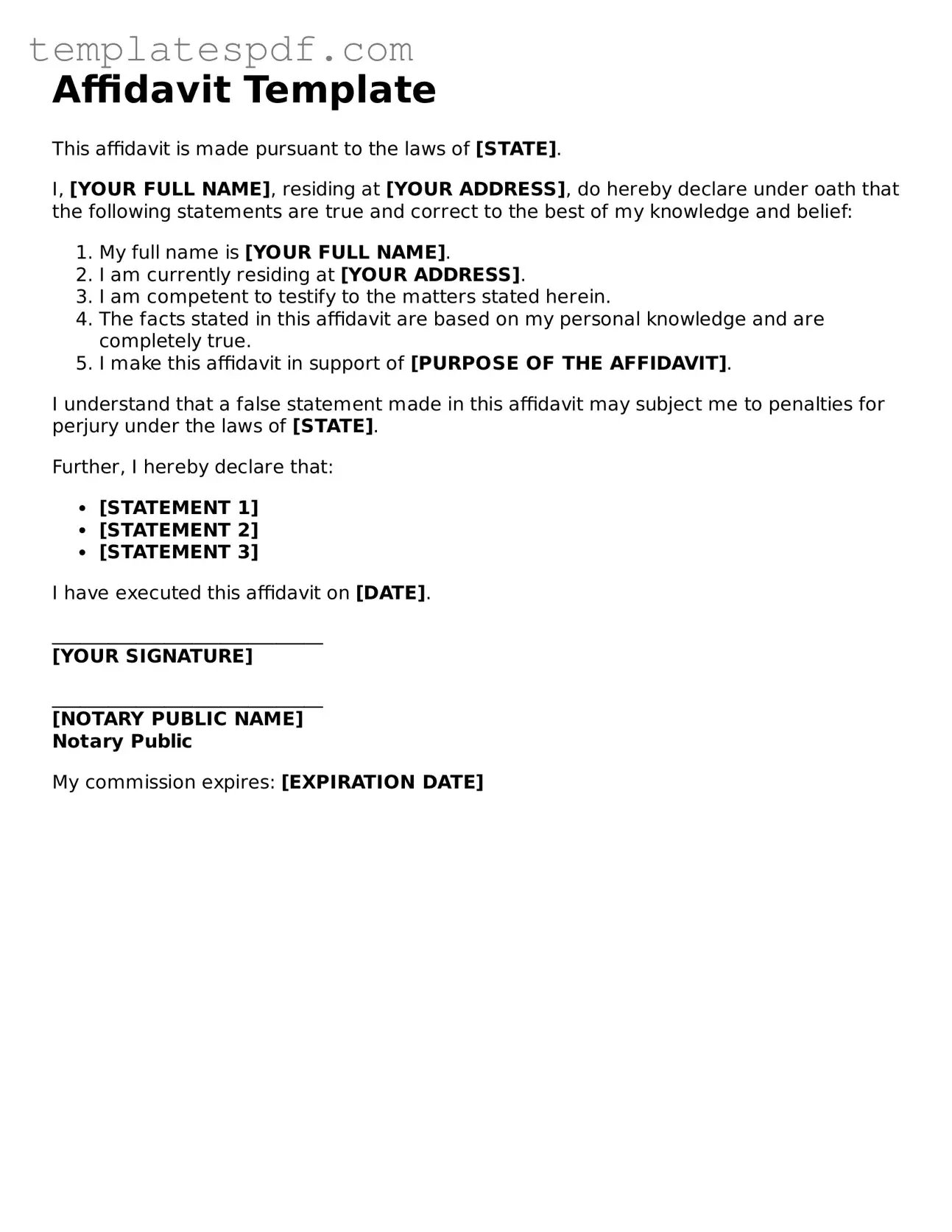 Printable Affidavit Form