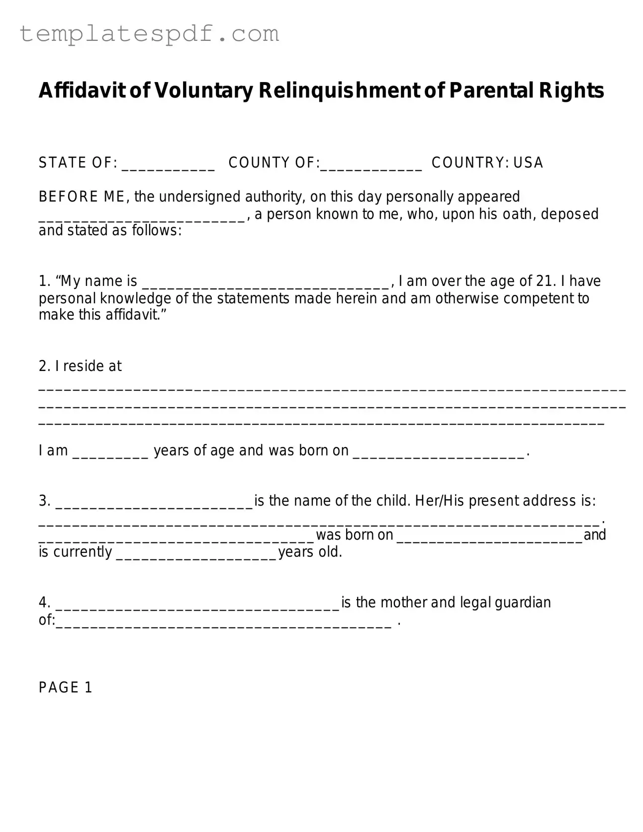 Fill Out a Valid Affidavit Parental Rights Form