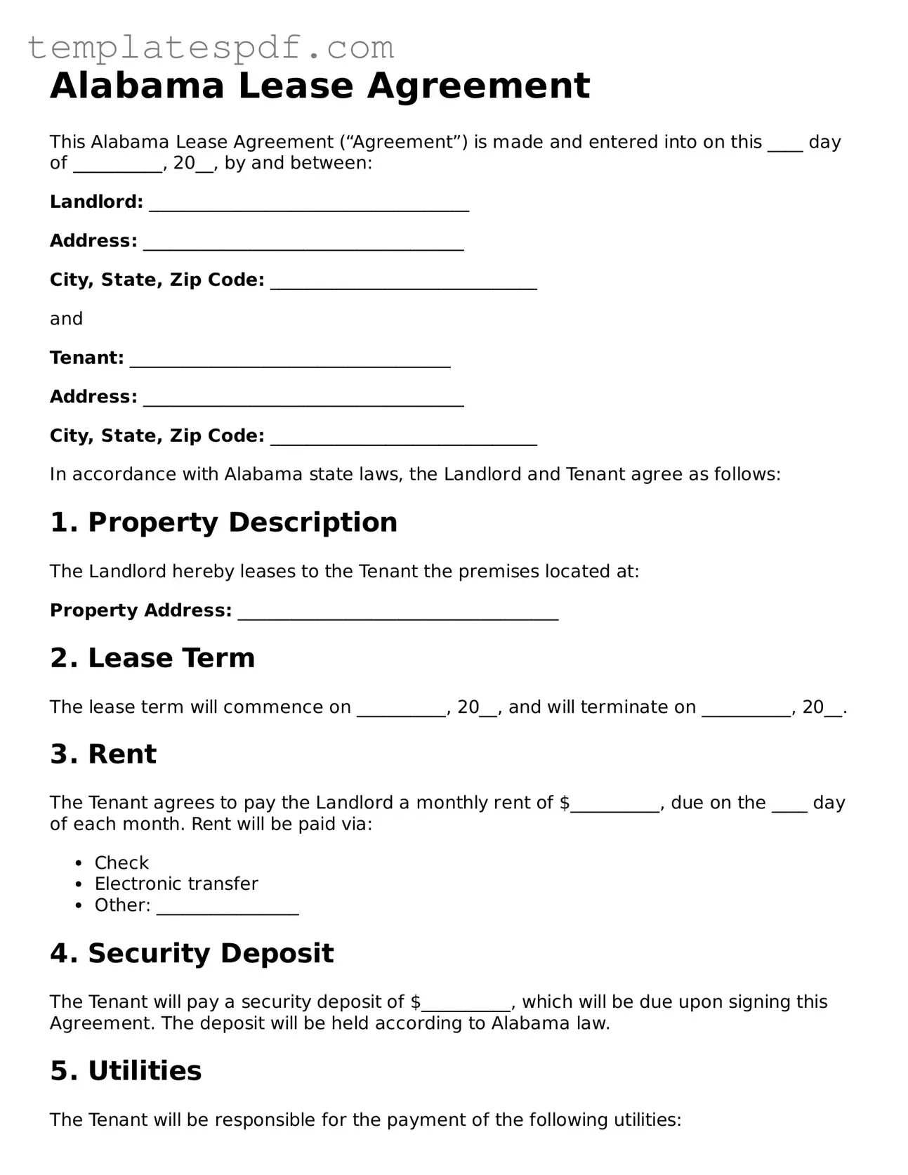 Official  Lease Agreement Form for Alabama