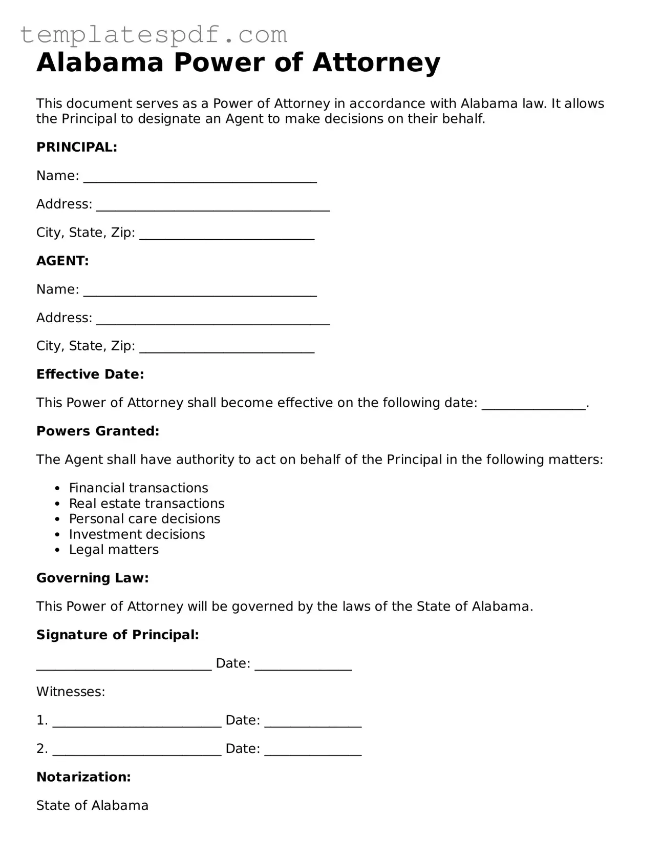 Official  Power of Attorney Form for Alabama
