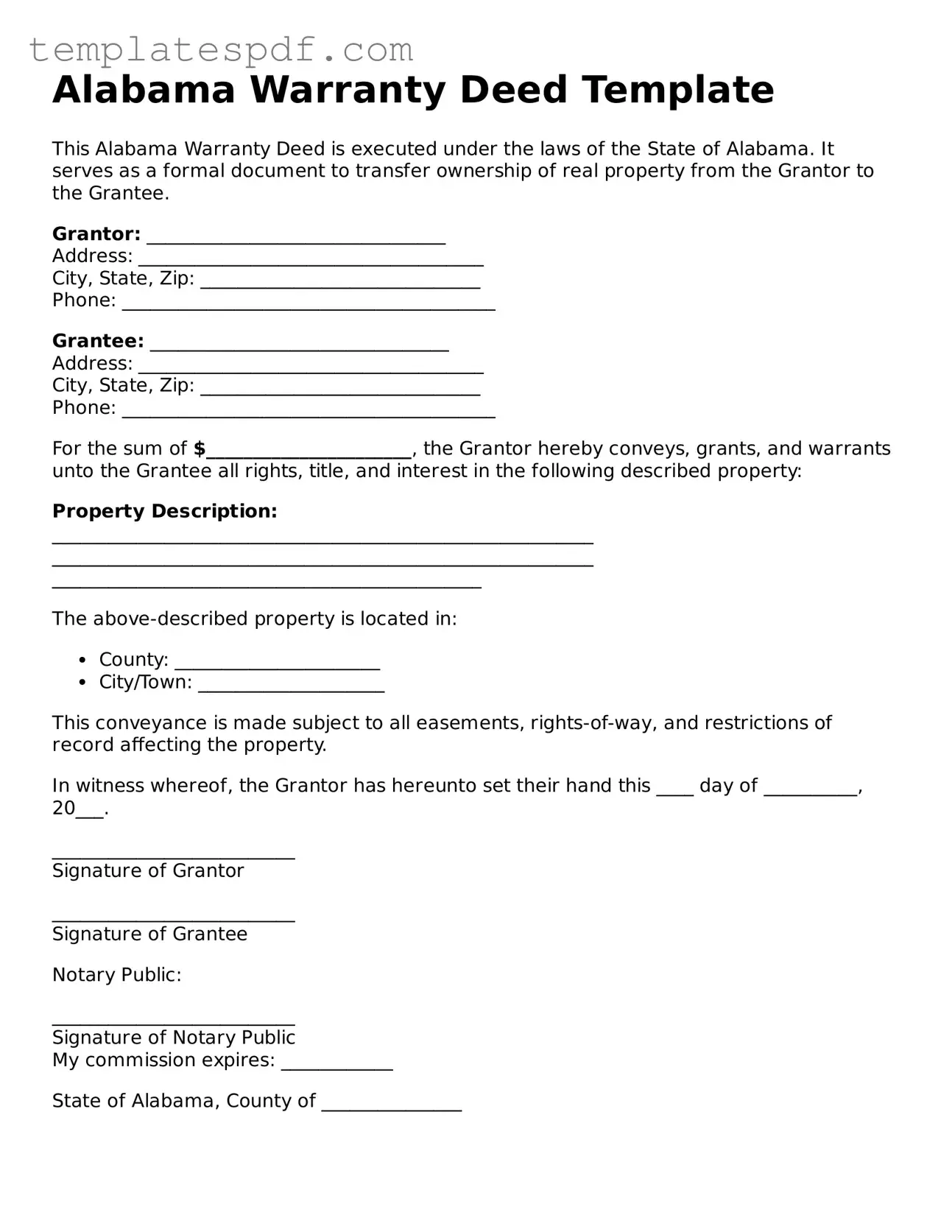 Official  Deed Form for Alabama