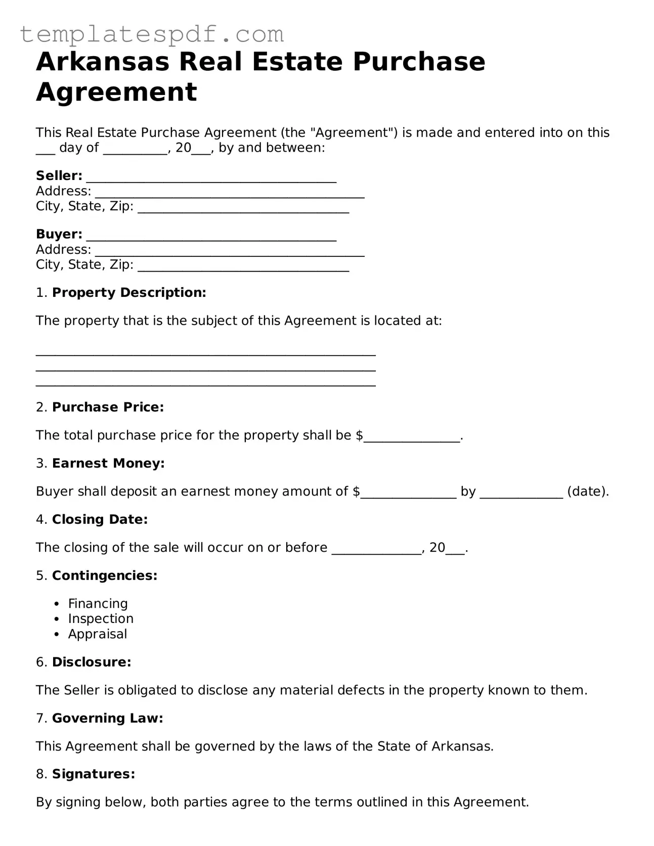 Official  Real Estate Purchase Agreement Form for Arkansas