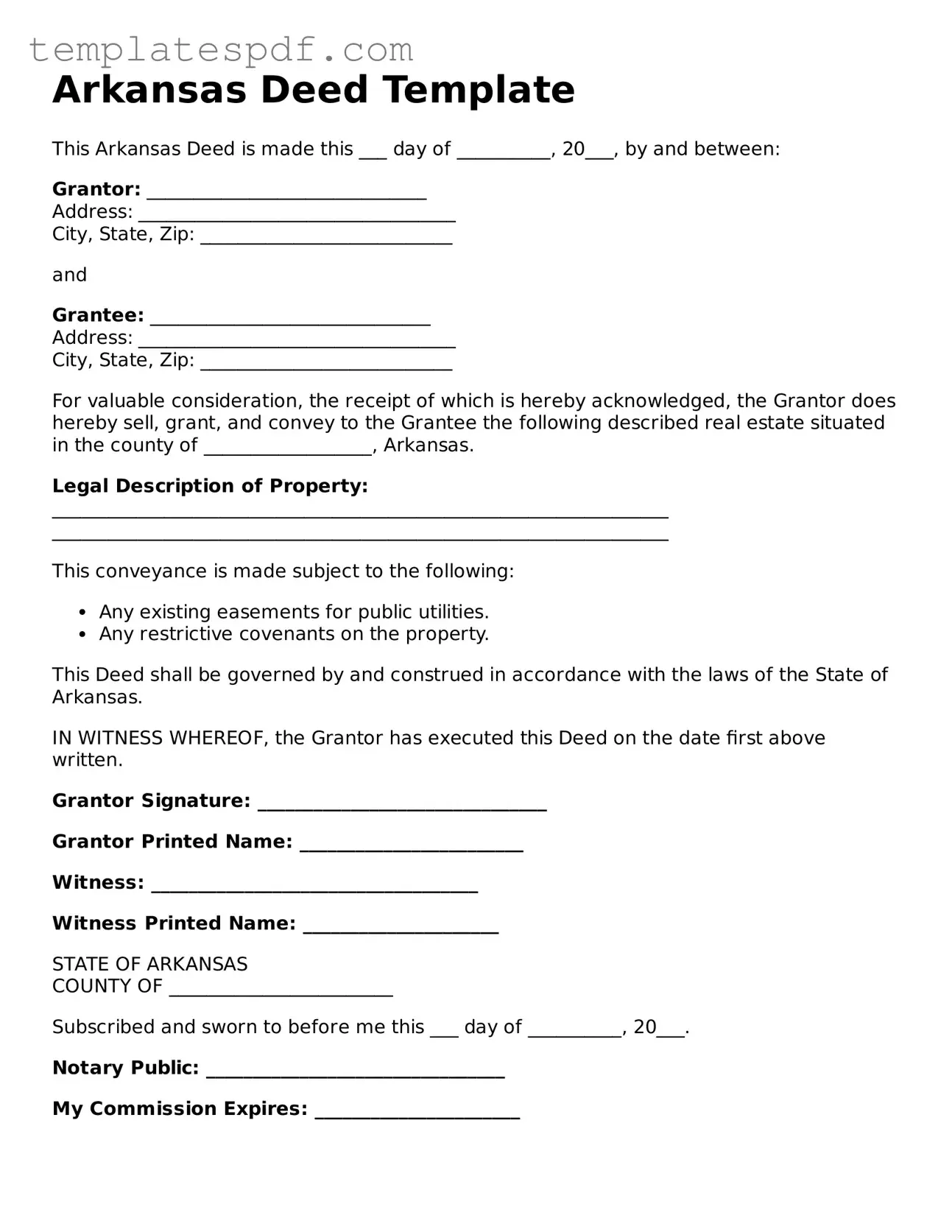 Official  Deed Form for Arkansas