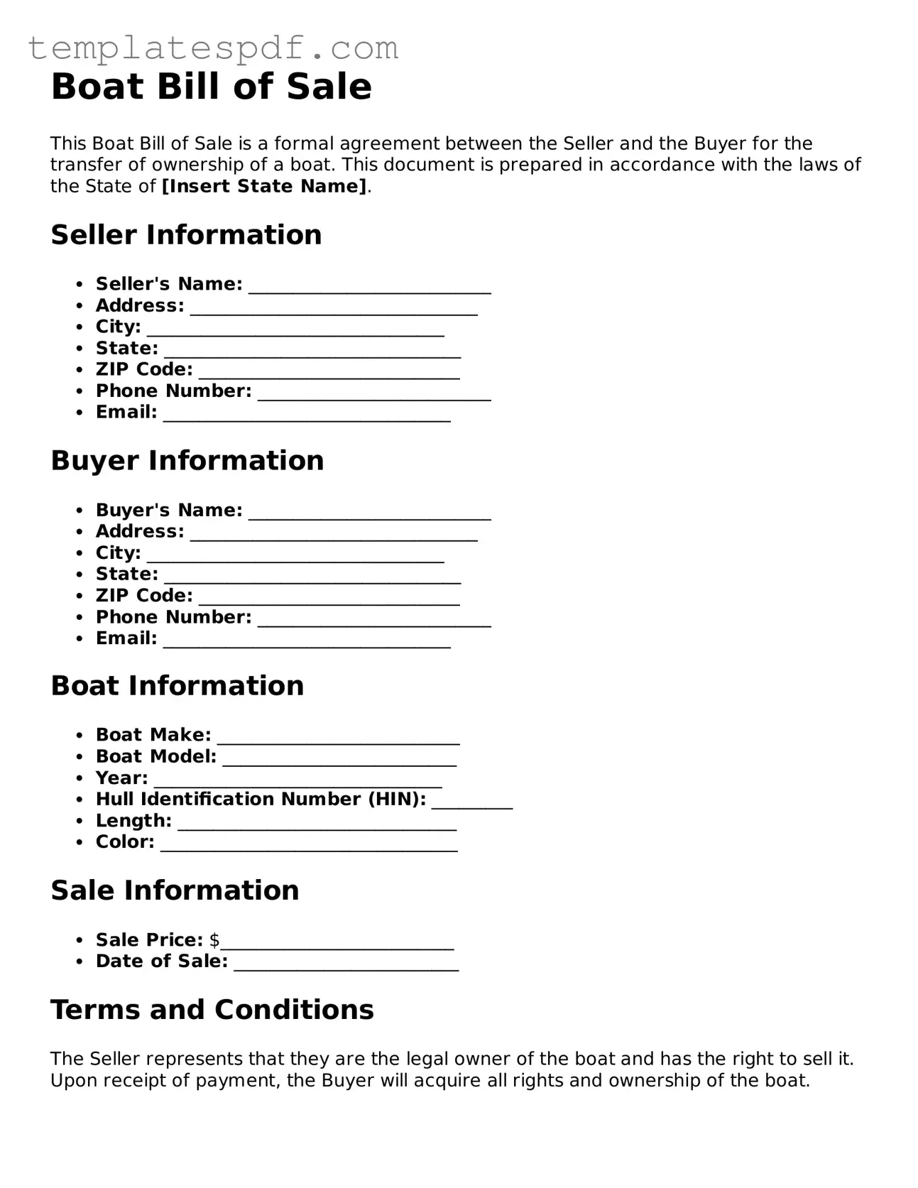 Printable Boat Bill of Sale Form