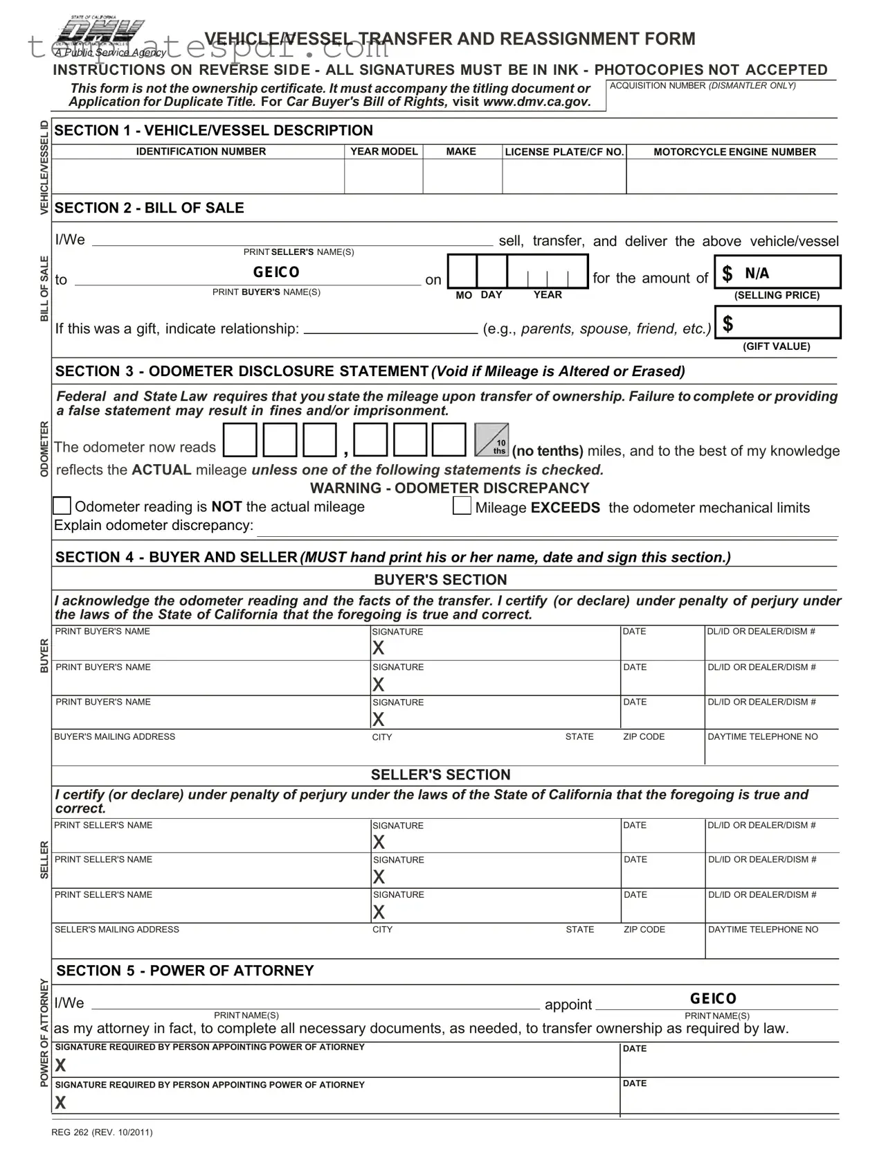 Fill Out a Valid California Fotm Reg 262 Form