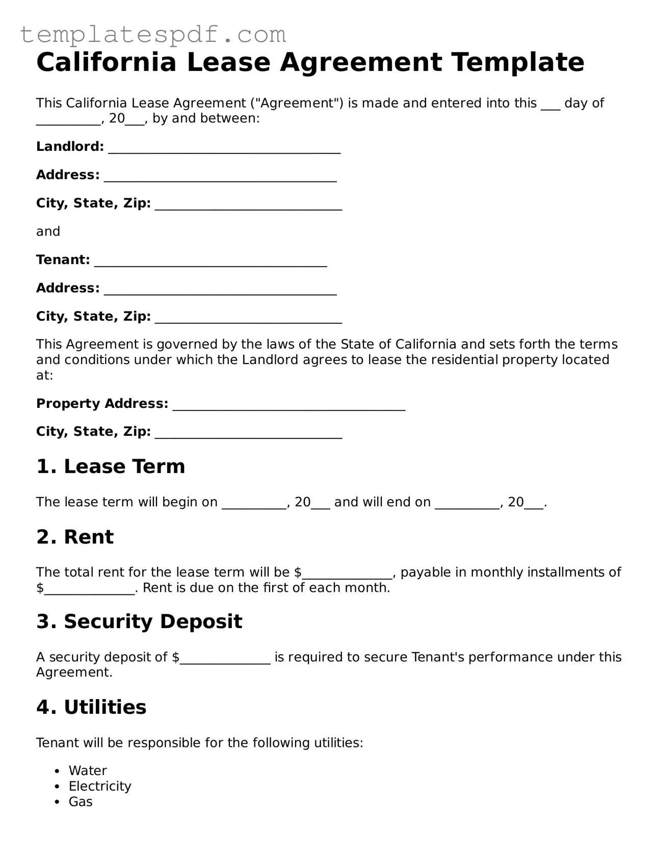 Official  Lease Agreement Form for California