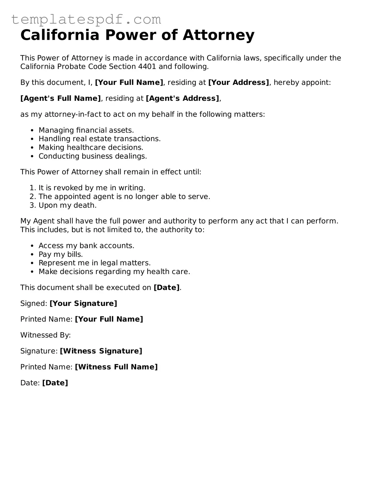 Official  Power of Attorney Form for California