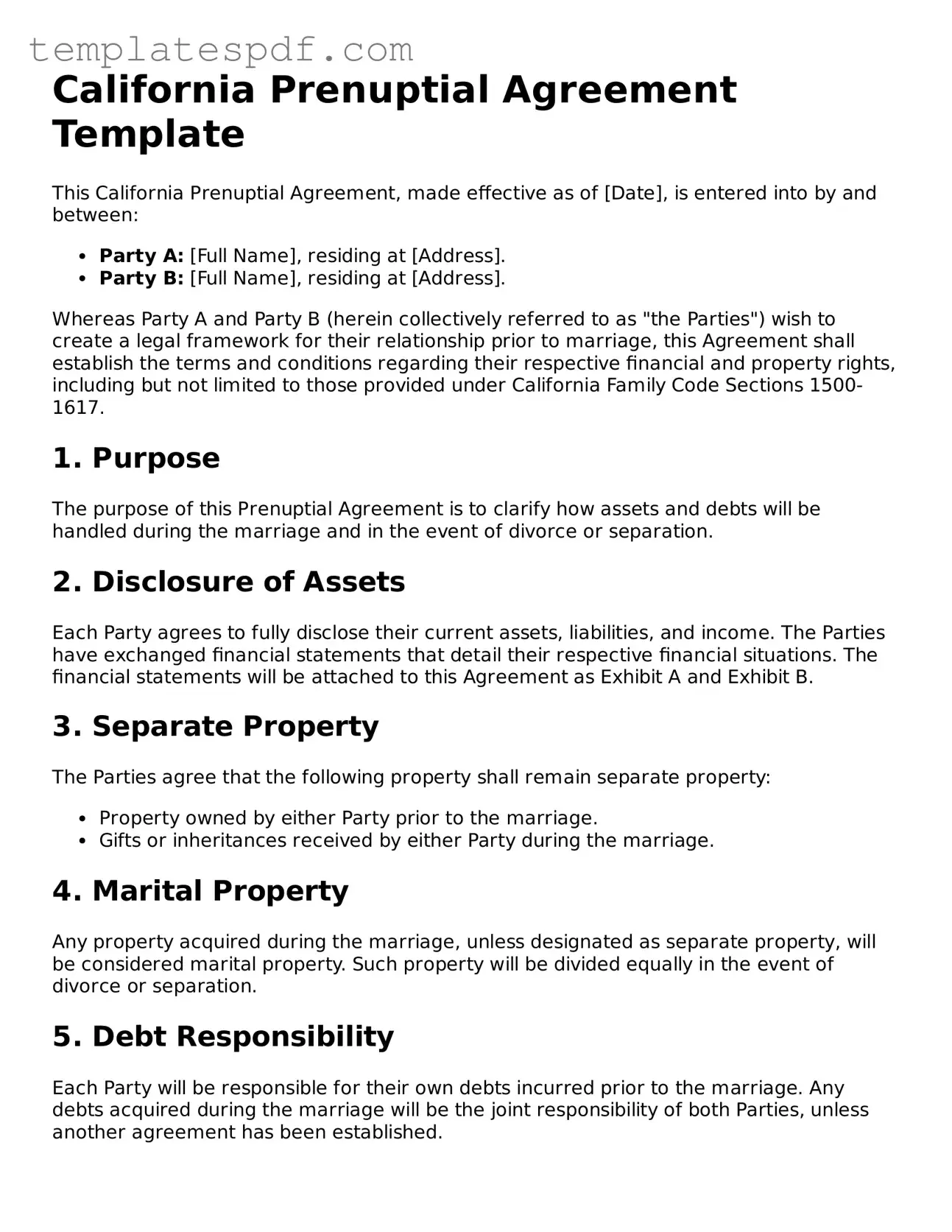 Official  Prenuptial Agreement Form for California