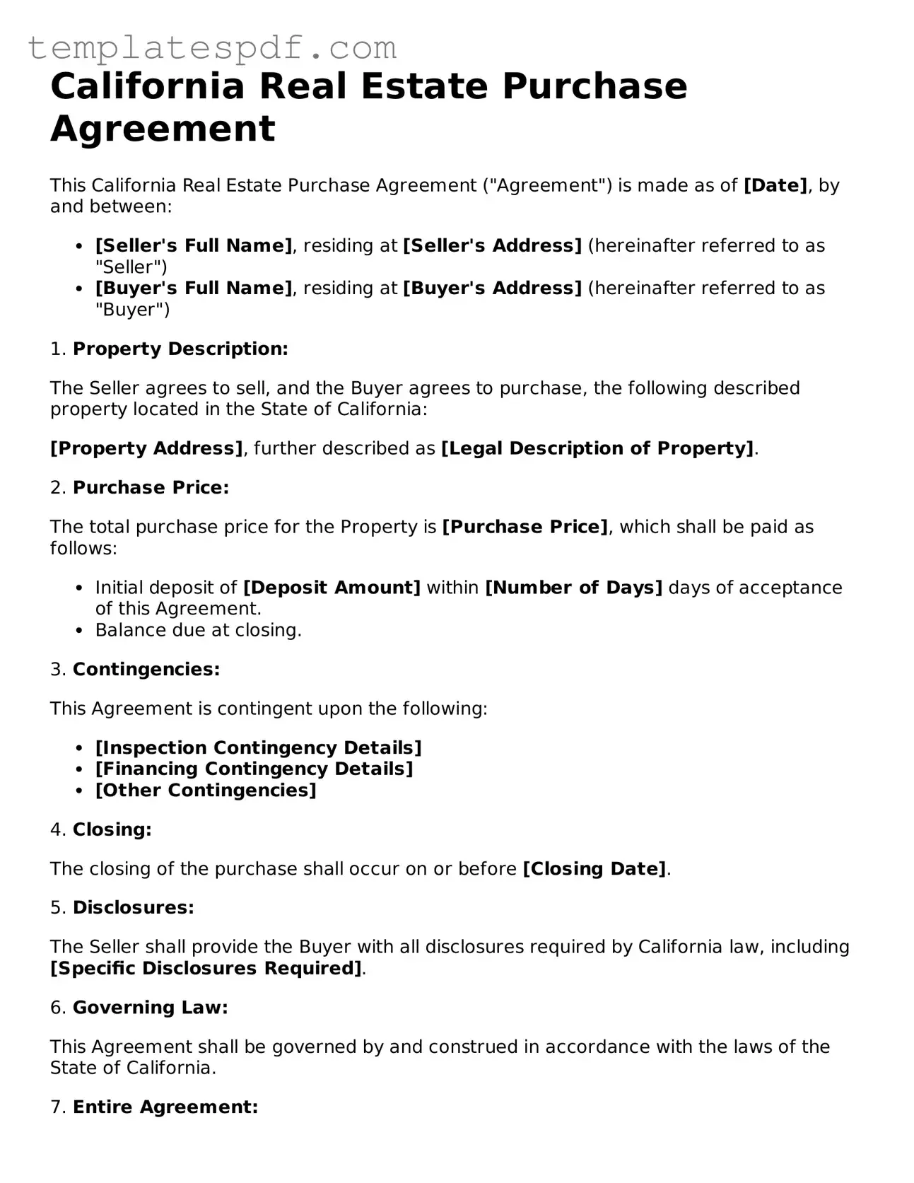 Official  Real Estate Purchase Agreement Form for California