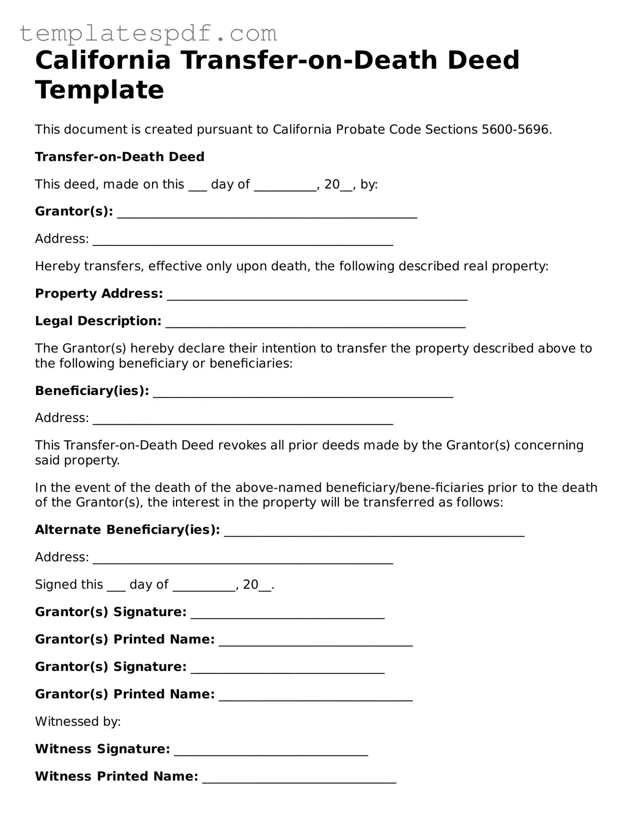 Official  Transfer-on-Death Deed Form for California