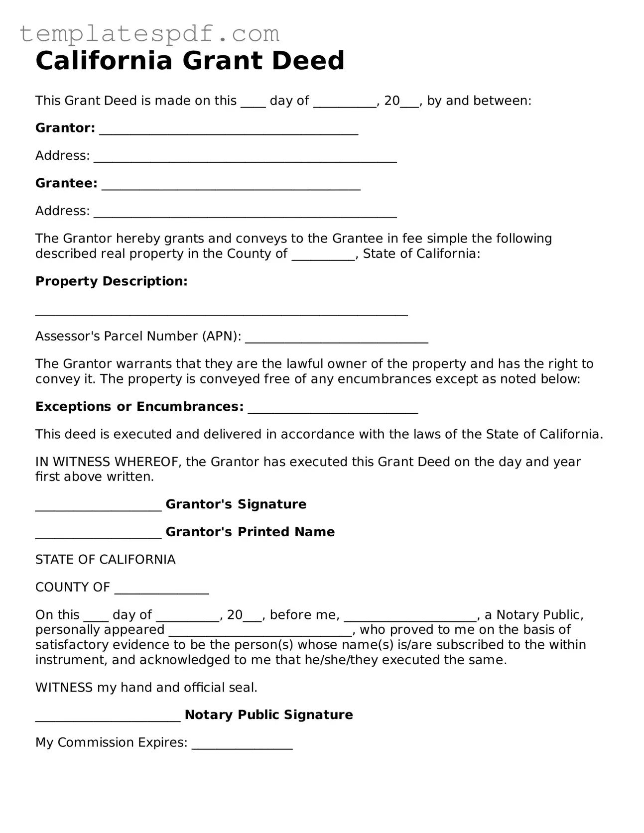 Official  Deed Form for California