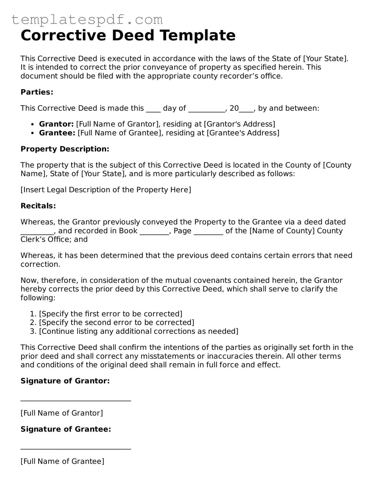 Printable Corrective Deed Form