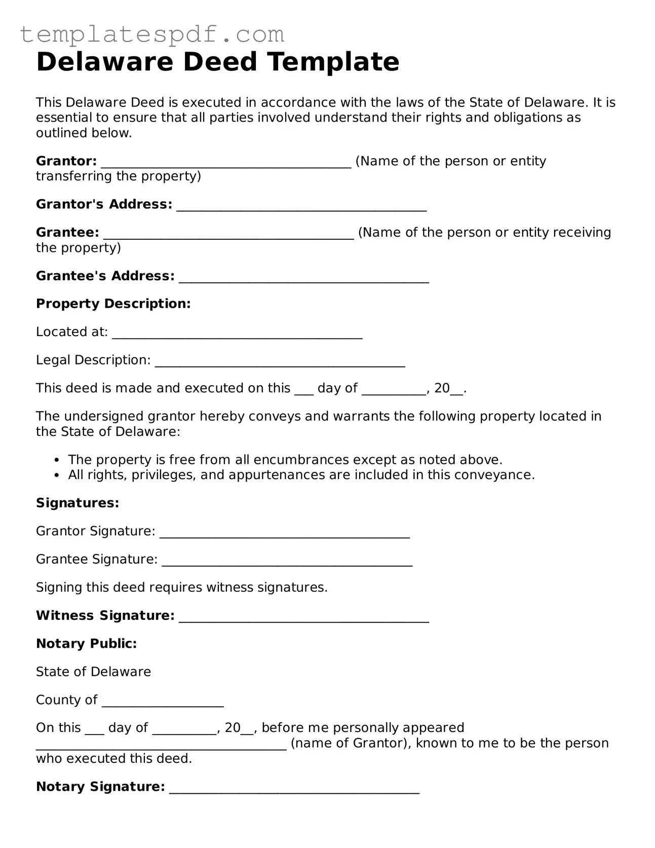 Official  Deed Form for Delaware