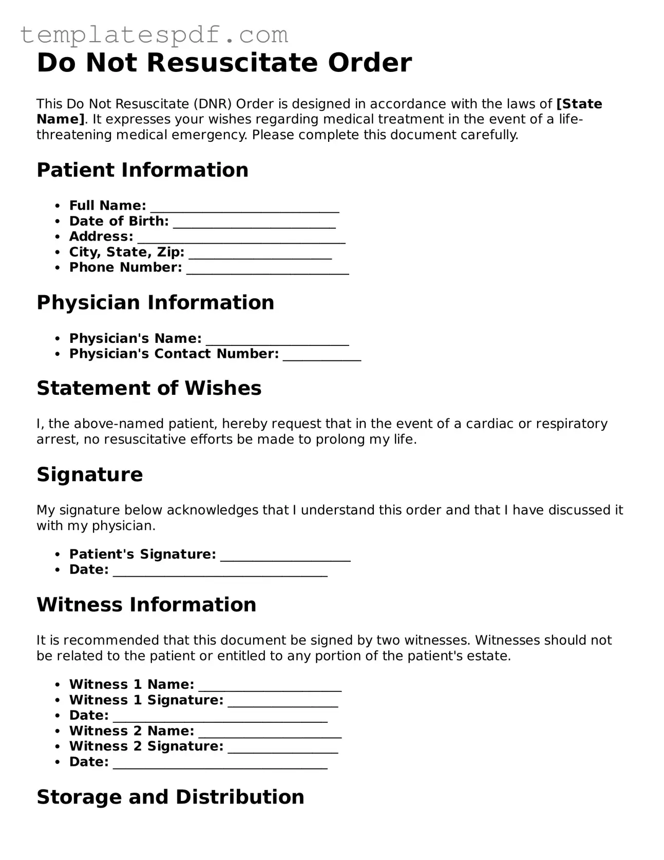 Printable Do Not Resuscitate Order Form