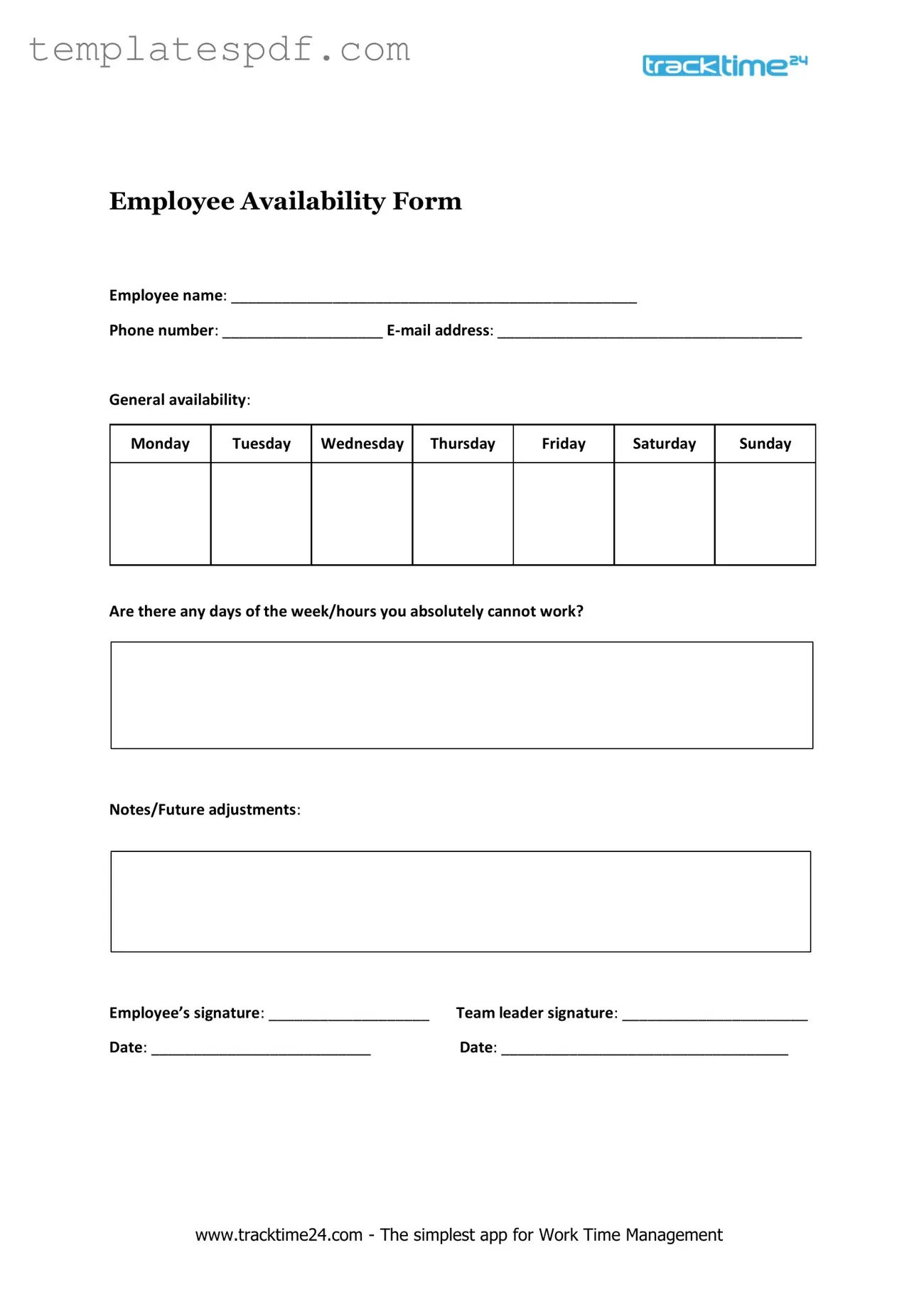 Fill Out a Valid Employee Availability Form