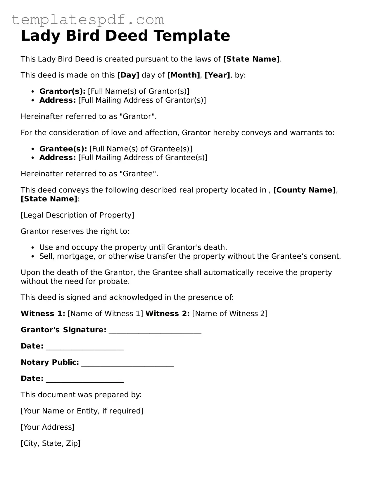 Printable Lady Bird Deed Form