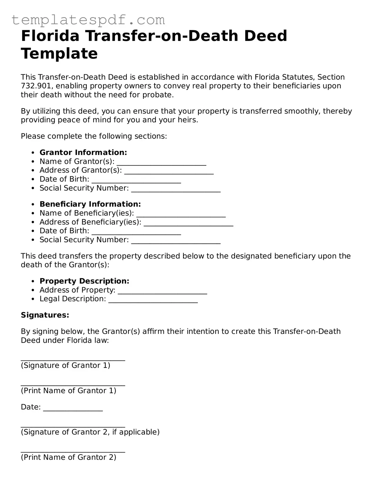 Official  Transfer-on-Death Deed Form for Florida