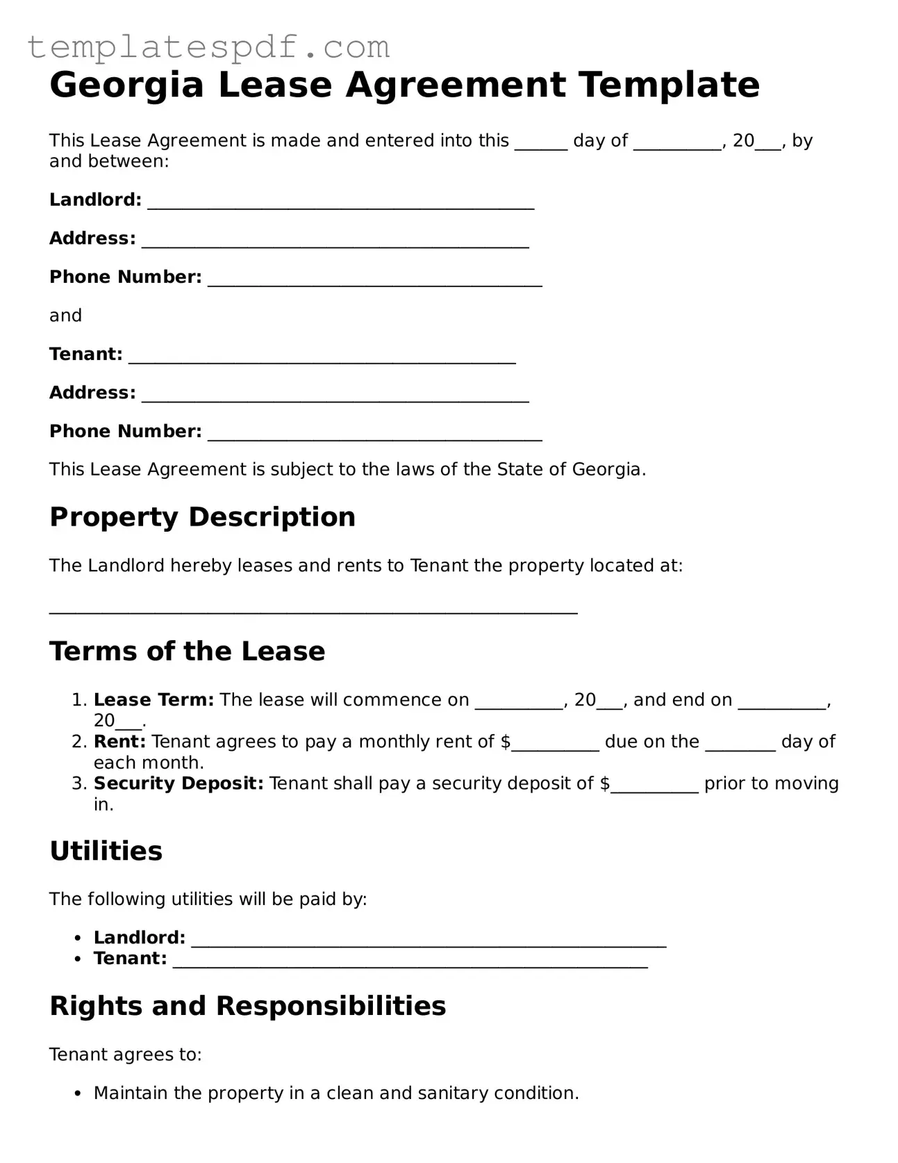 Official  Lease Agreement Form for Georgia
