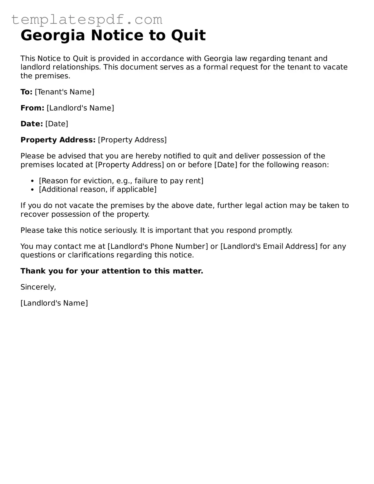Official  Notice to Quit Form for Georgia