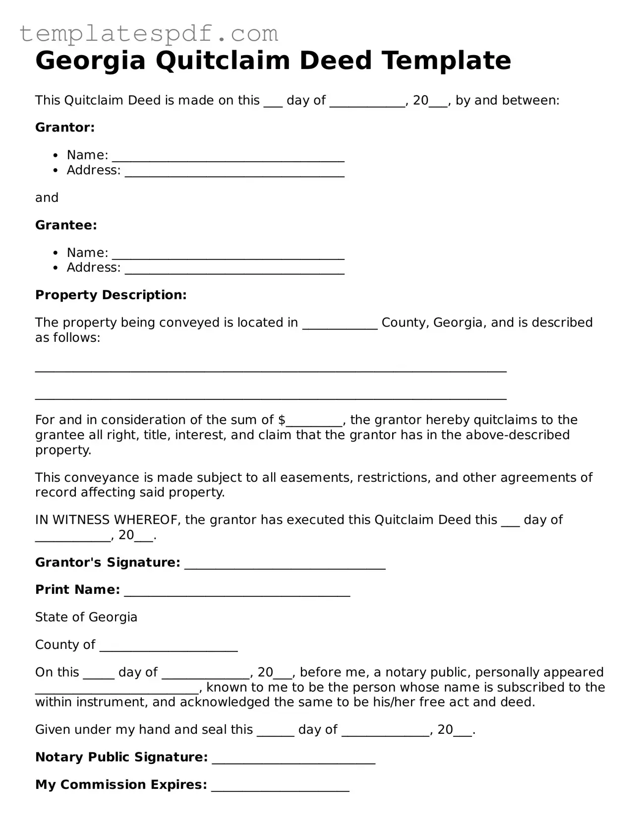 Official  Quitclaim Deed Form for Georgia