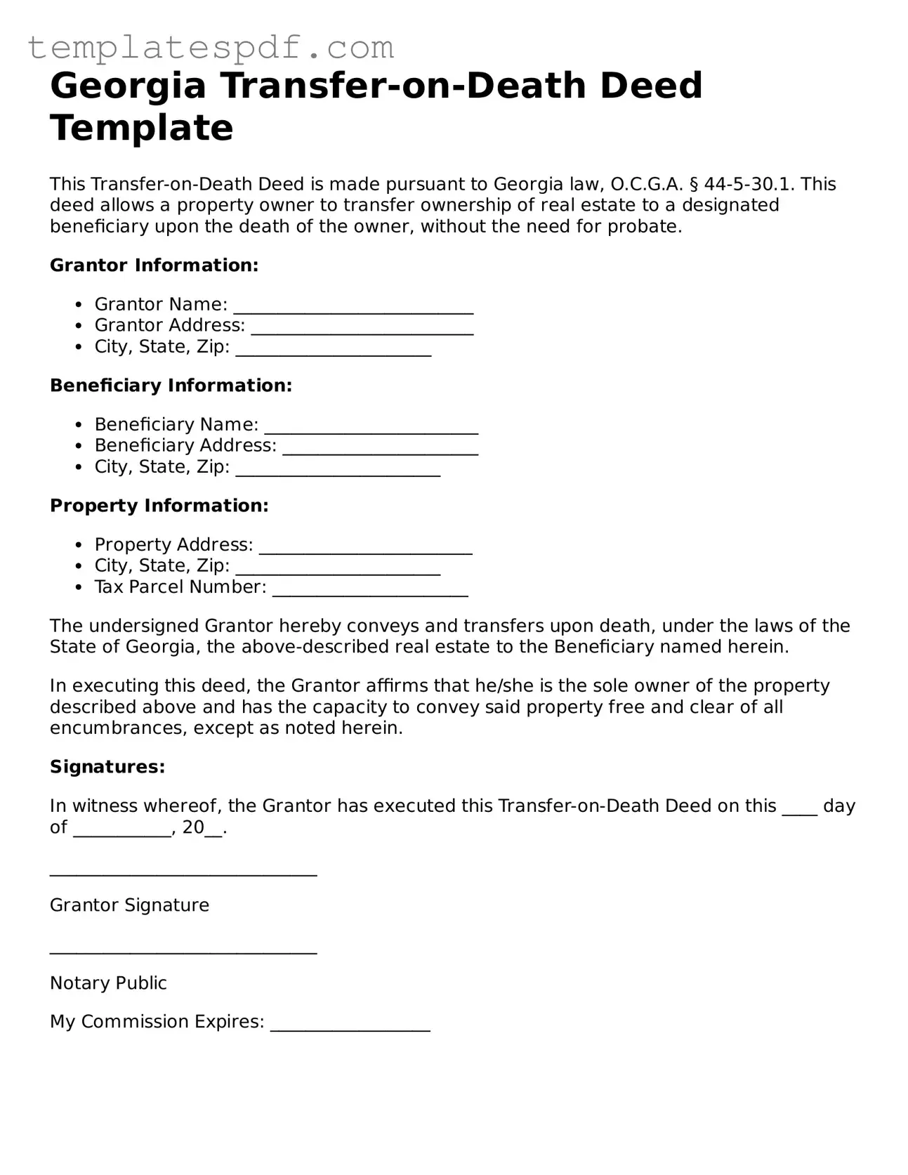 Official  Transfer-on-Death Deed Form for Georgia