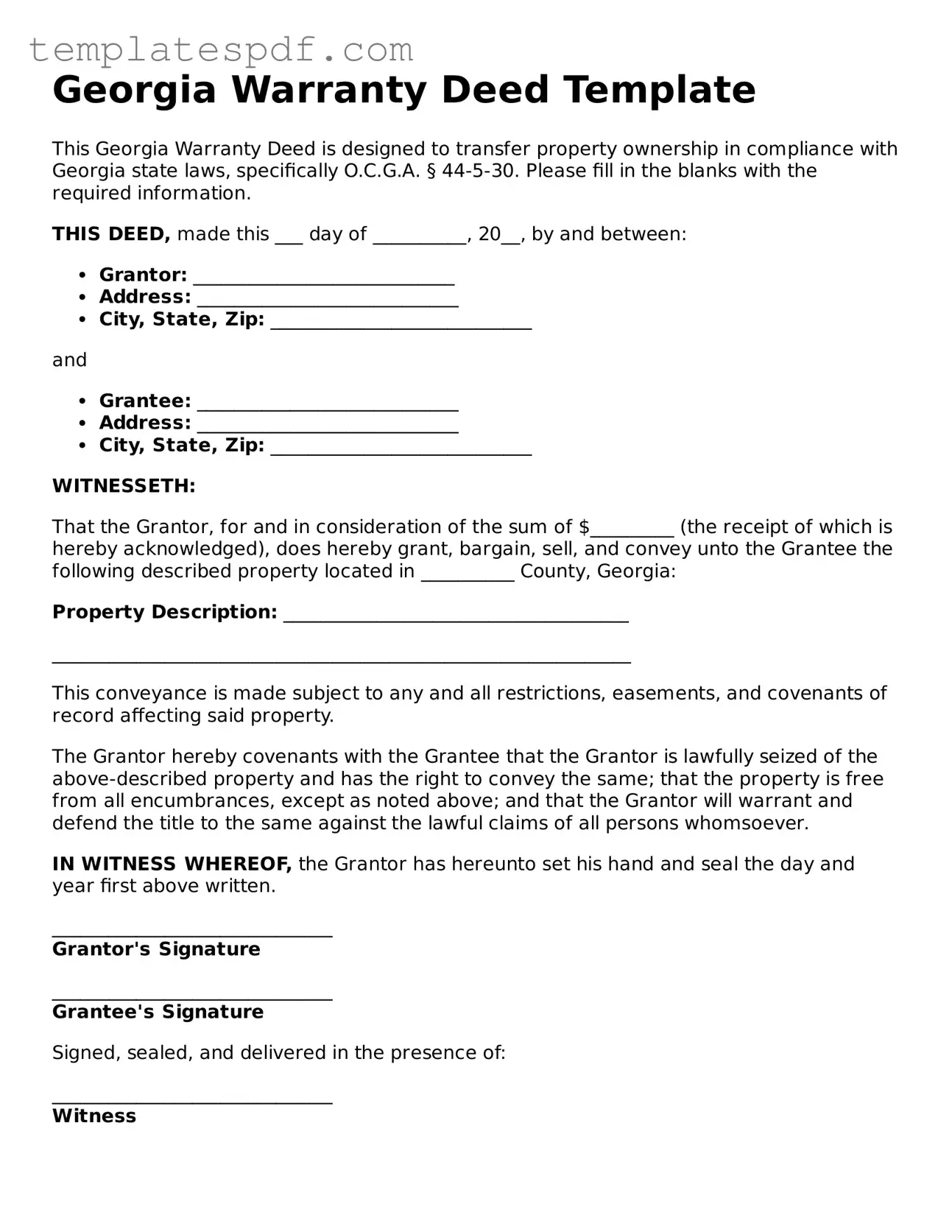 Official  Deed Form for Georgia