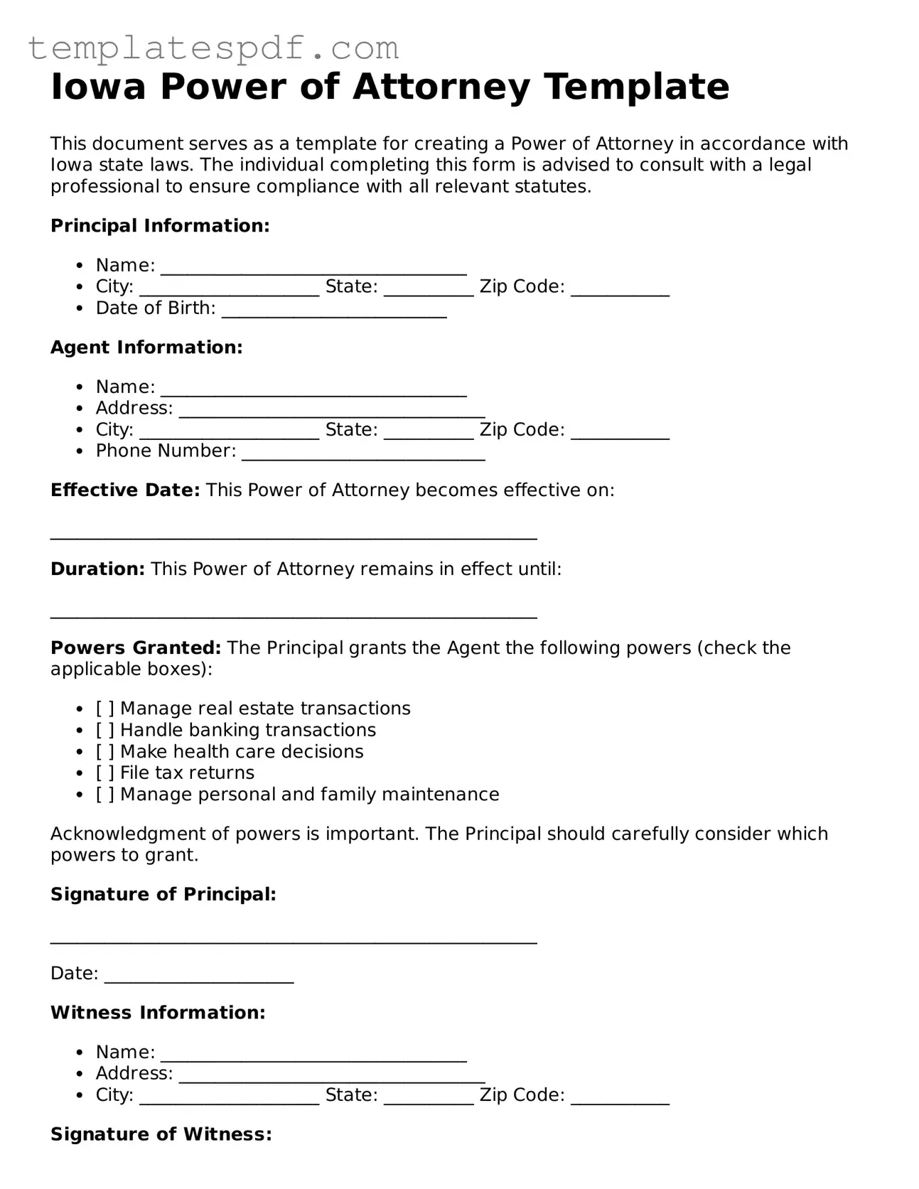 Official  Power of Attorney Form for Iowa