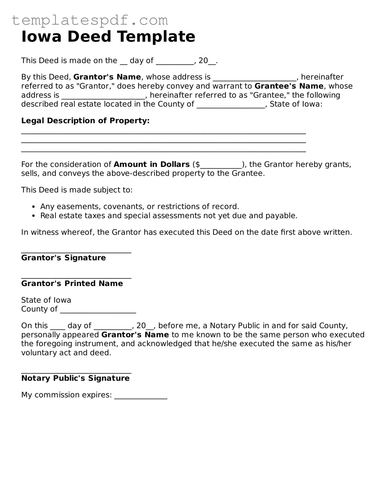 Official  Deed Form for Iowa