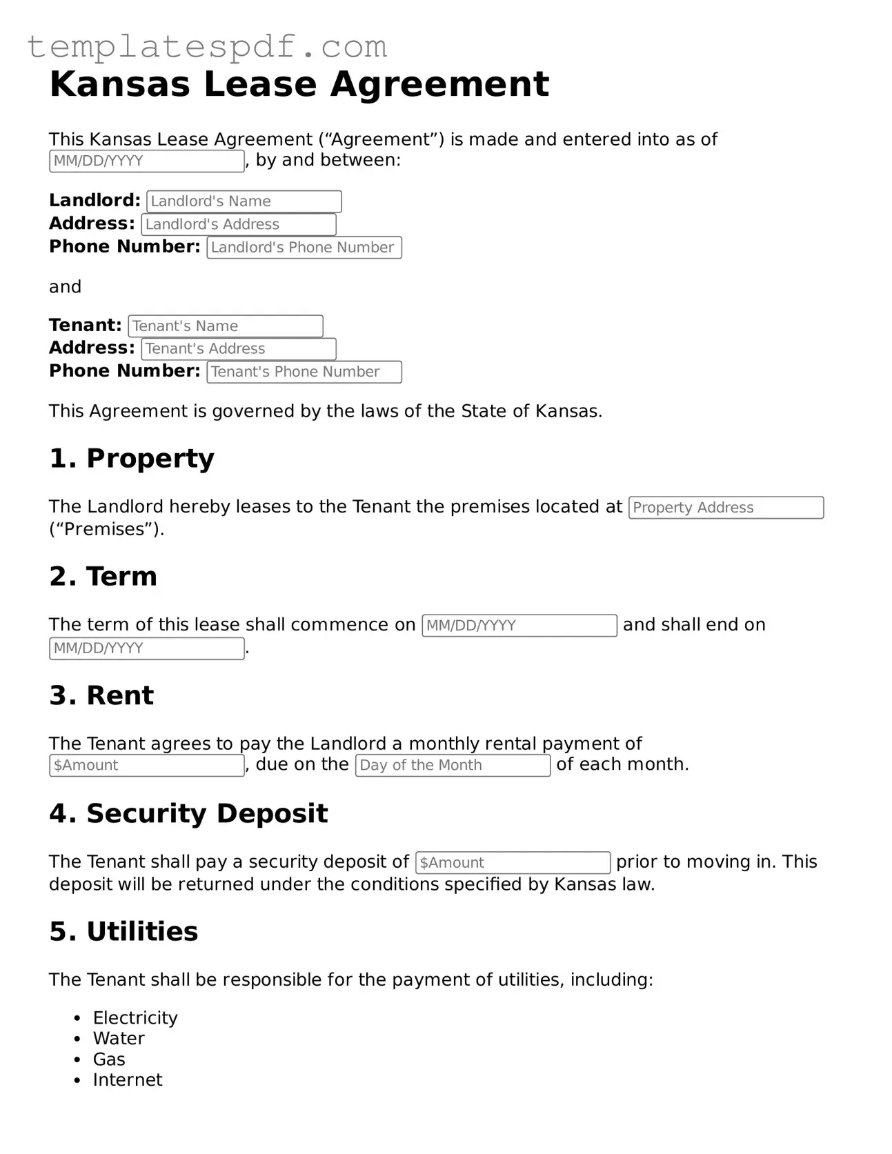 Official  Lease Agreement Form for Kansas
