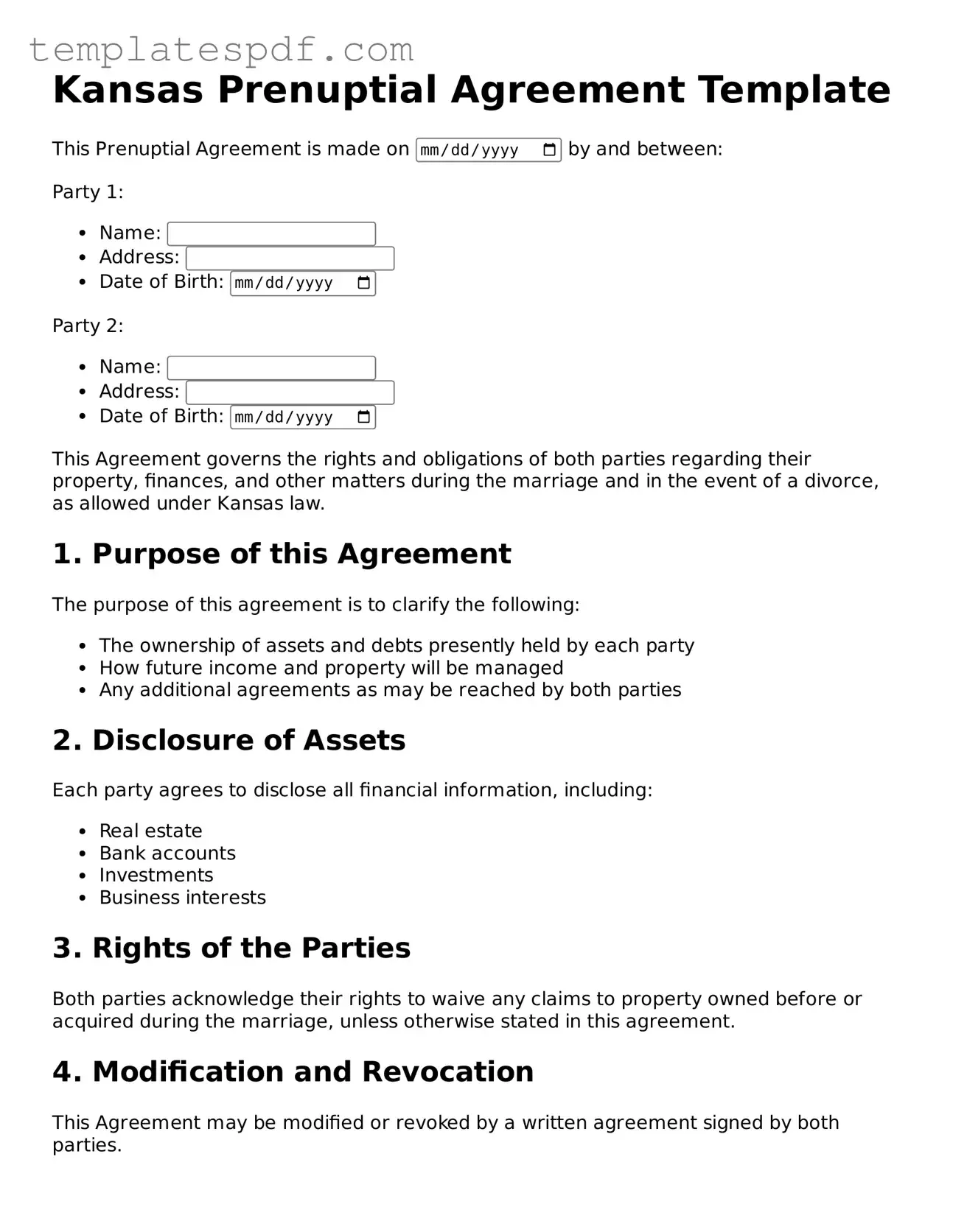 Official  Prenuptial Agreement Form for Kansas