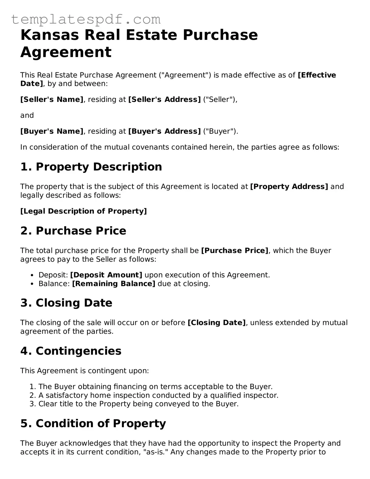 Official  Real Estate Purchase Agreement Form for Kansas