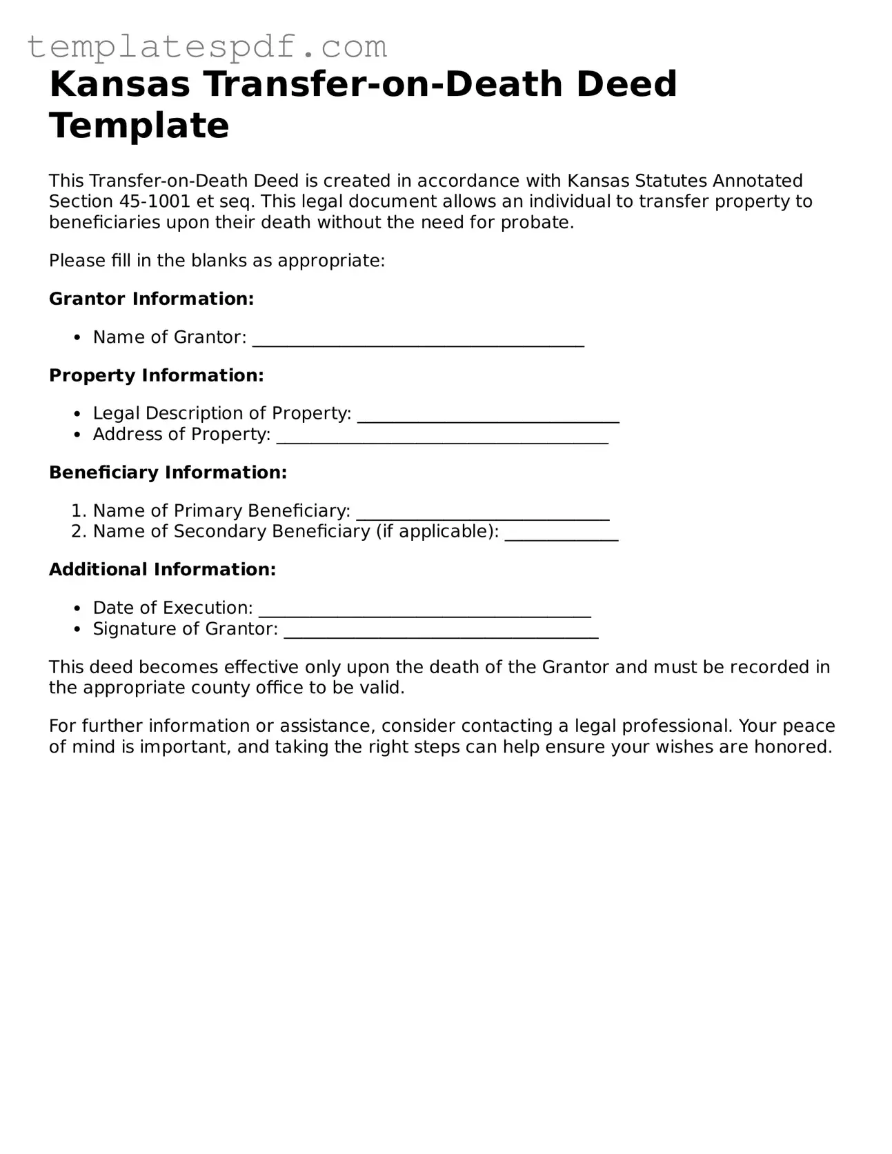 Official  Transfer-on-Death Deed Form for Kansas
