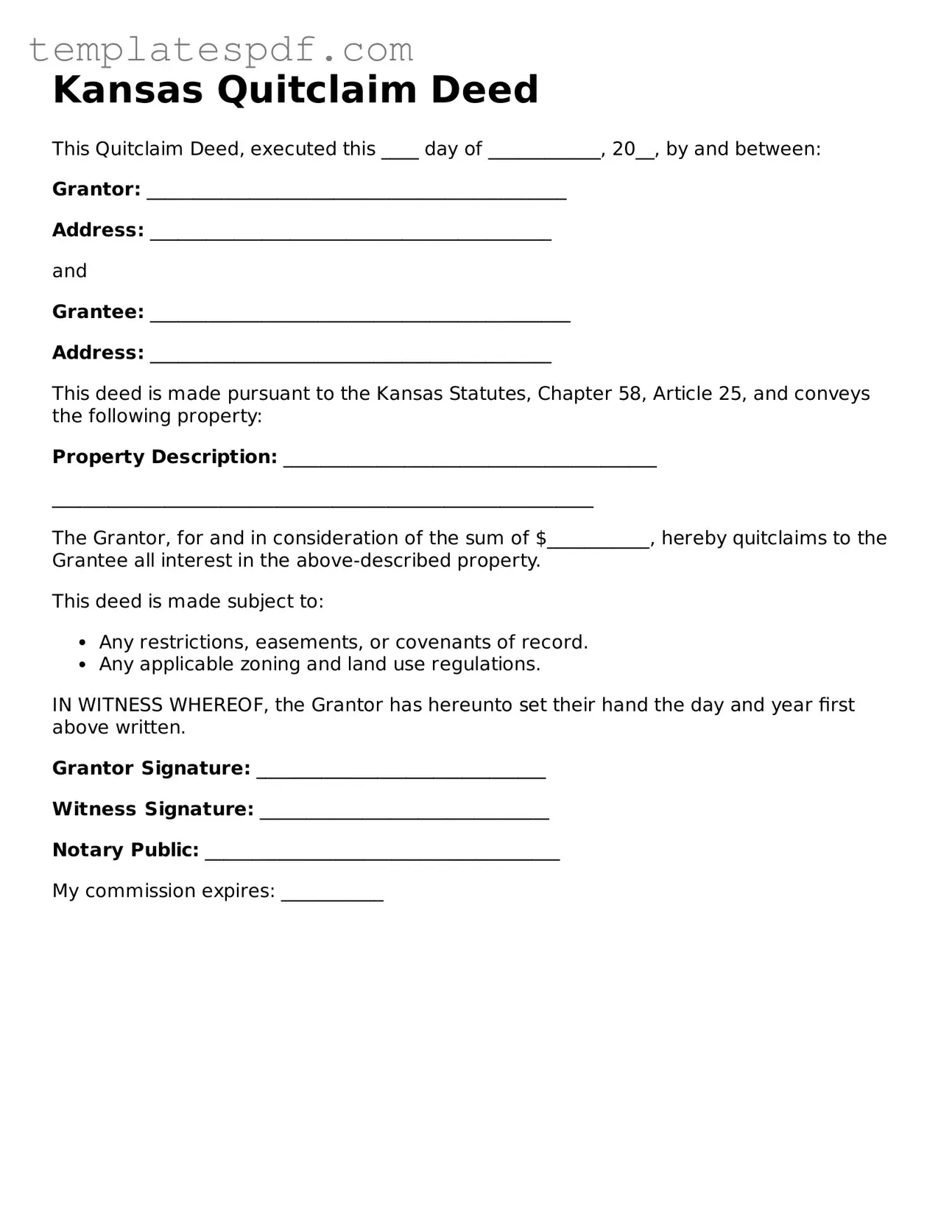 Official  Deed Form for Kansas