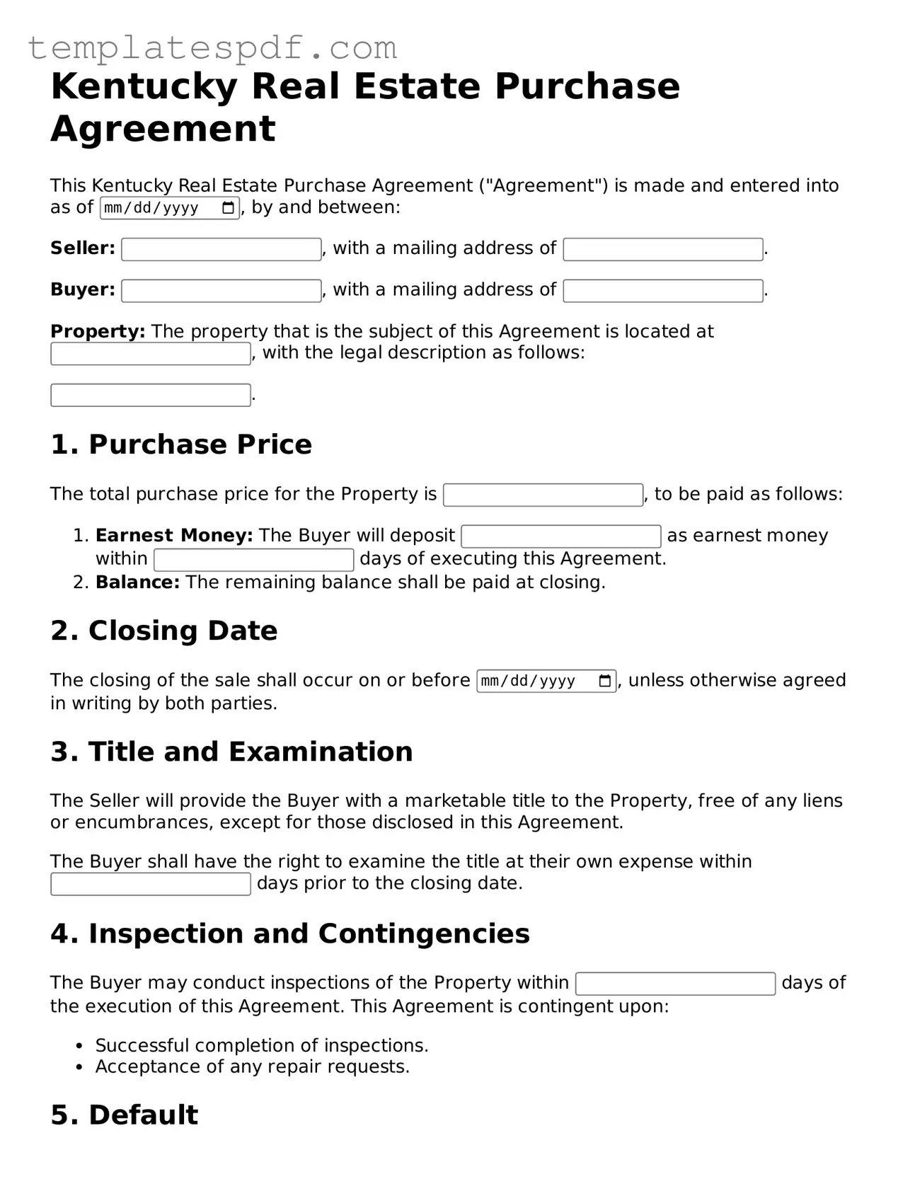 Official  Real Estate Purchase Agreement Form for Kentucky