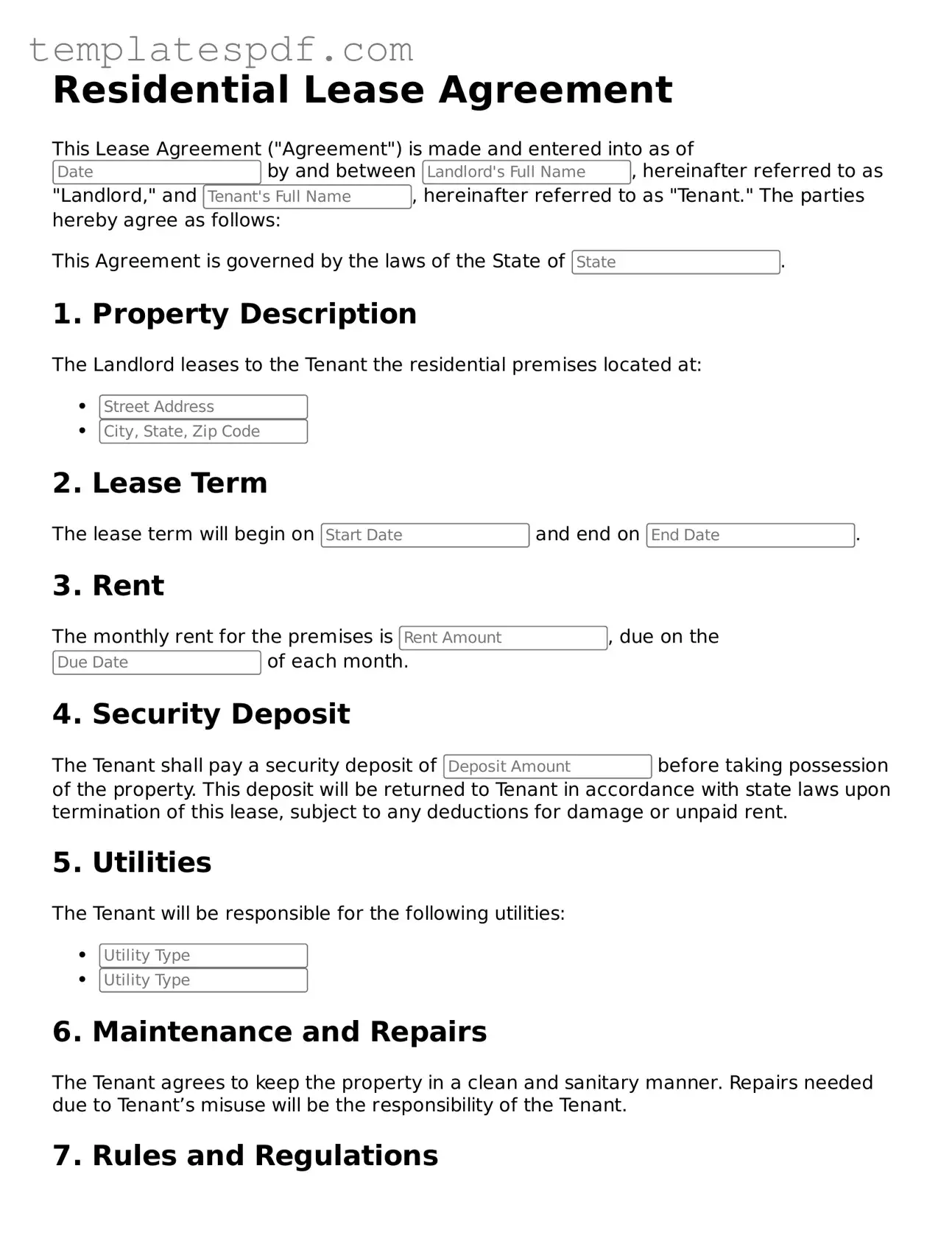 Printable Lease Agreement Form