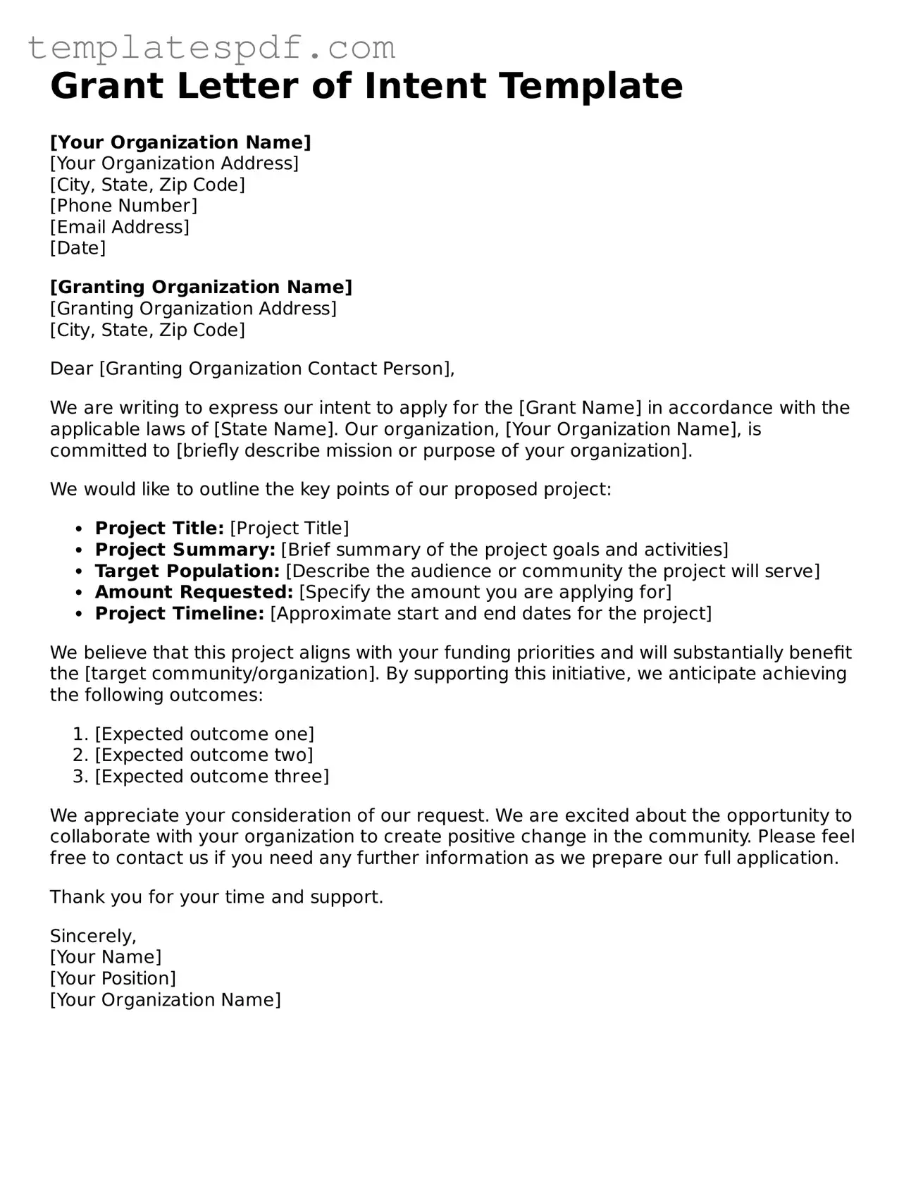 Printable Grant Letter of Intent Form