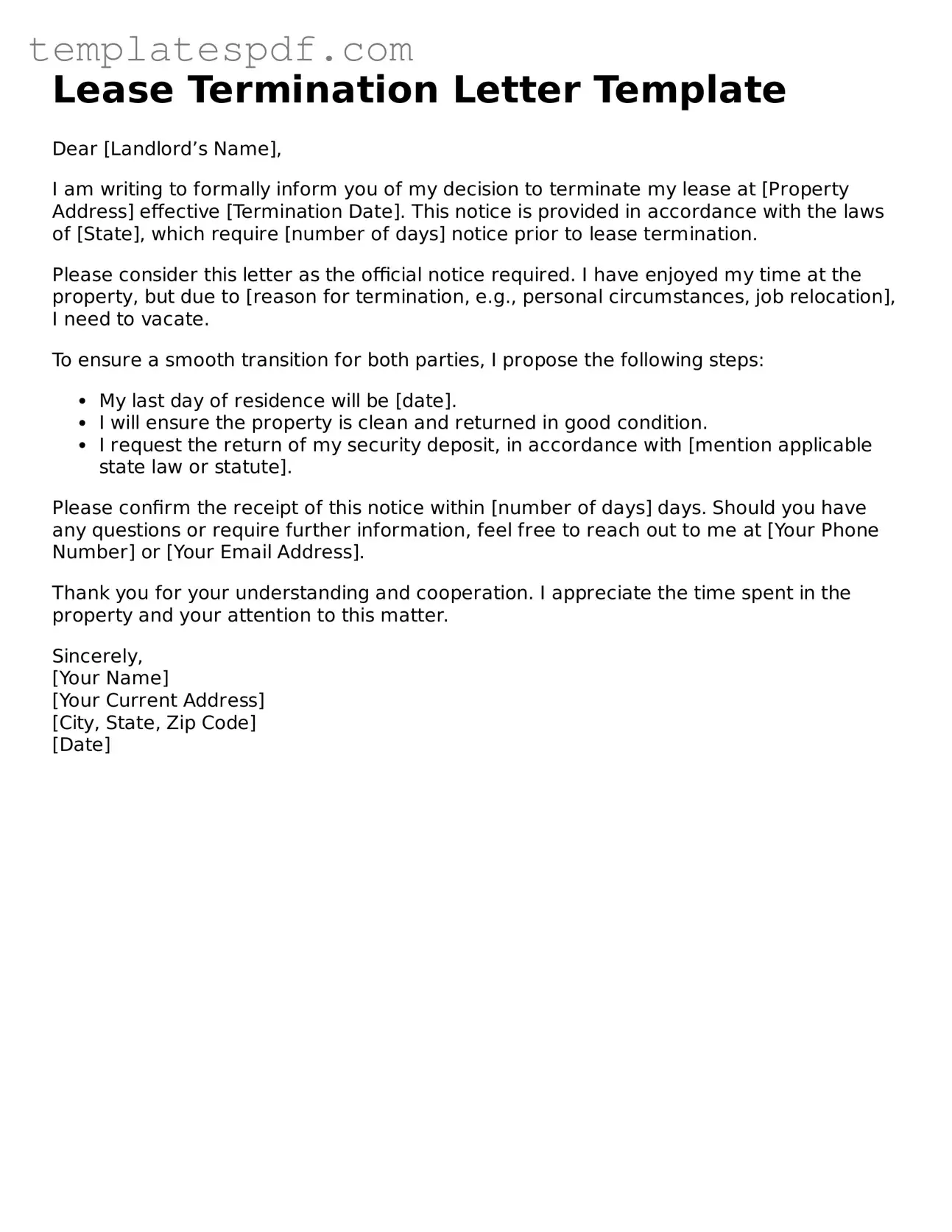 Printable Lease Termination Letter Form