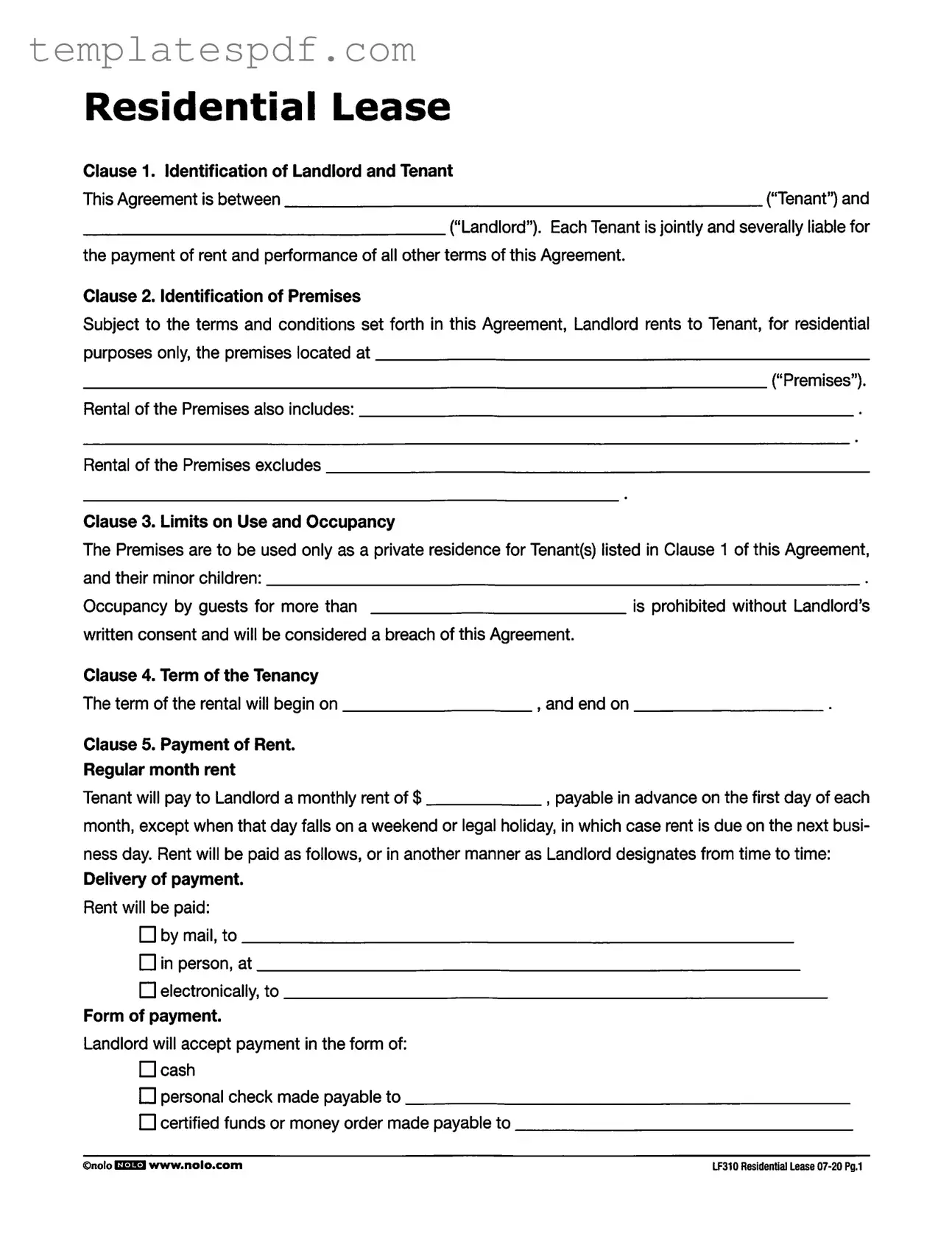 Fill Out a Valid Lf310 Residential Lease Form