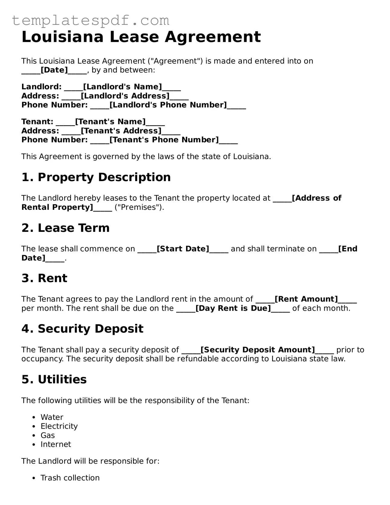 Official  Lease Agreement Form for Louisiana