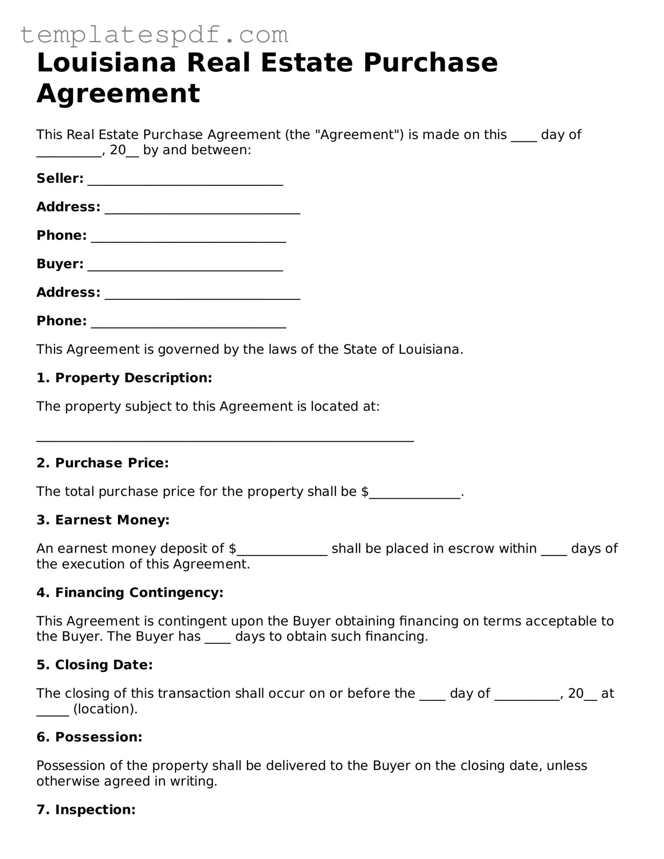 Official  Real Estate Purchase Agreement Form for Louisiana