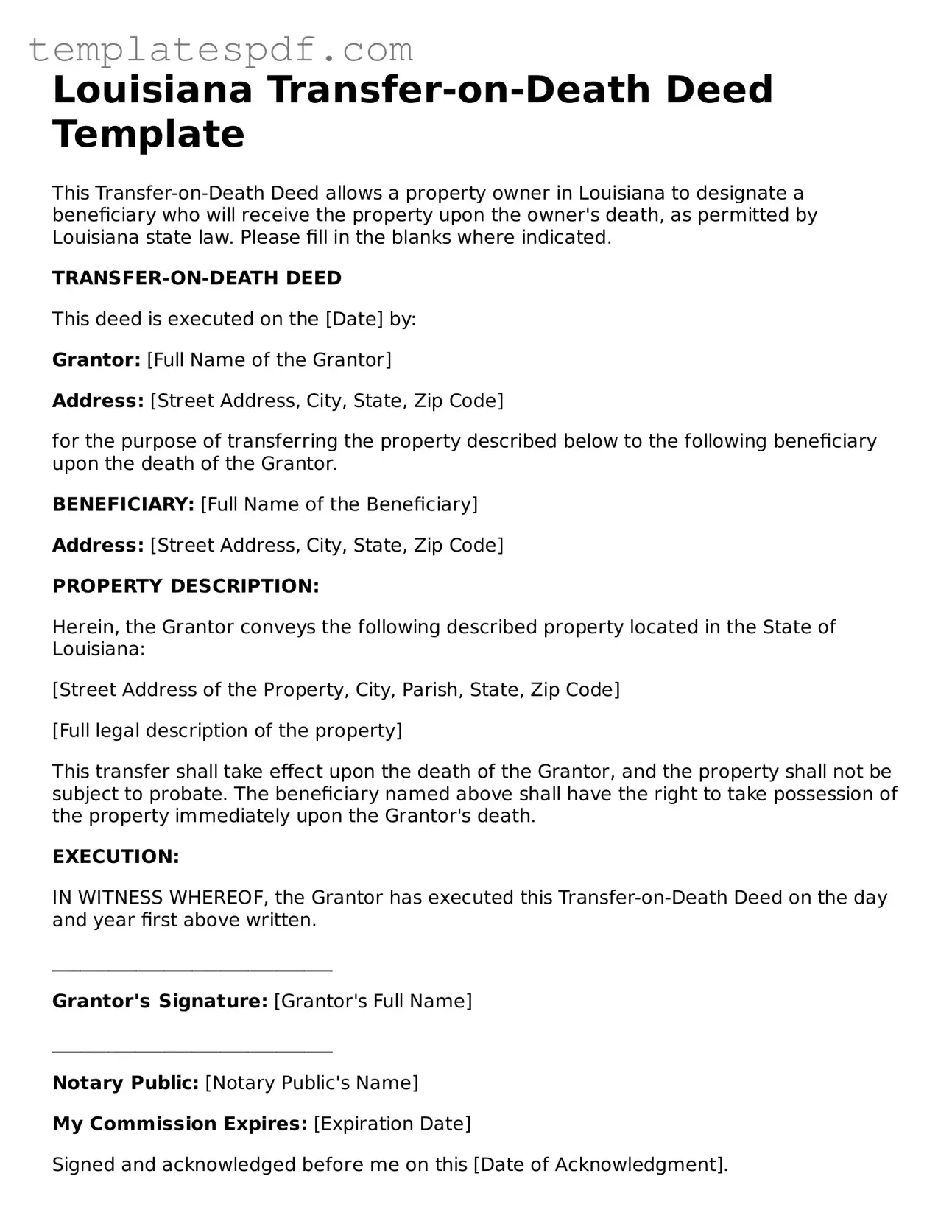 Official  Transfer-on-Death Deed Form for Louisiana