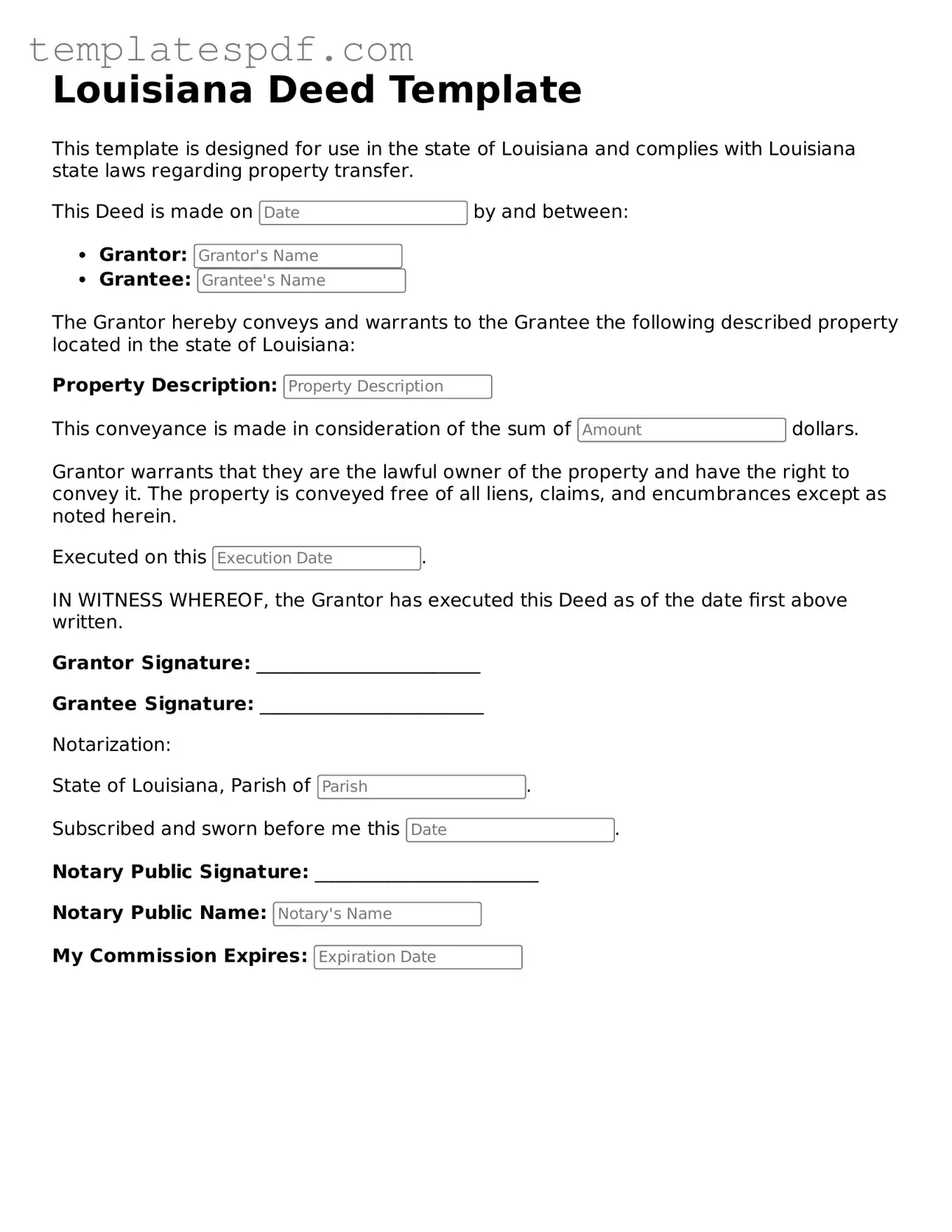 Official  Deed Form for Louisiana