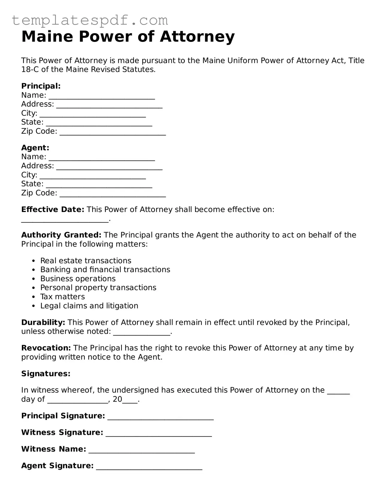 Official  Power of Attorney Form for Maine