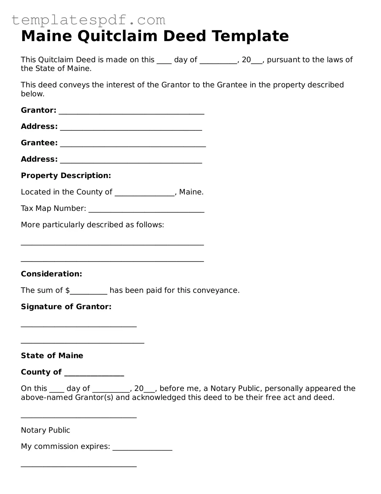 Official  Quitclaim Deed Form for Maine
