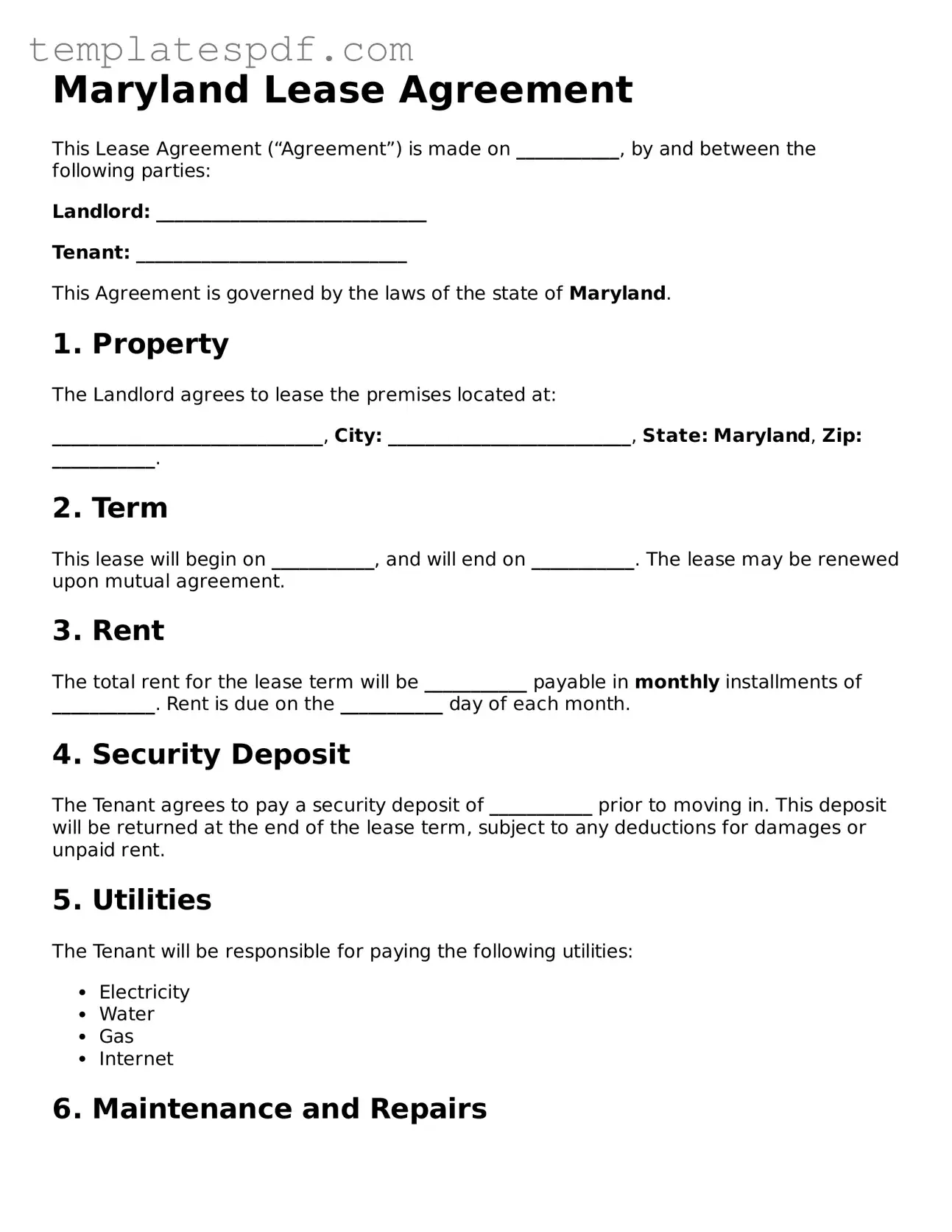 Official  Lease Agreement Form for Maryland