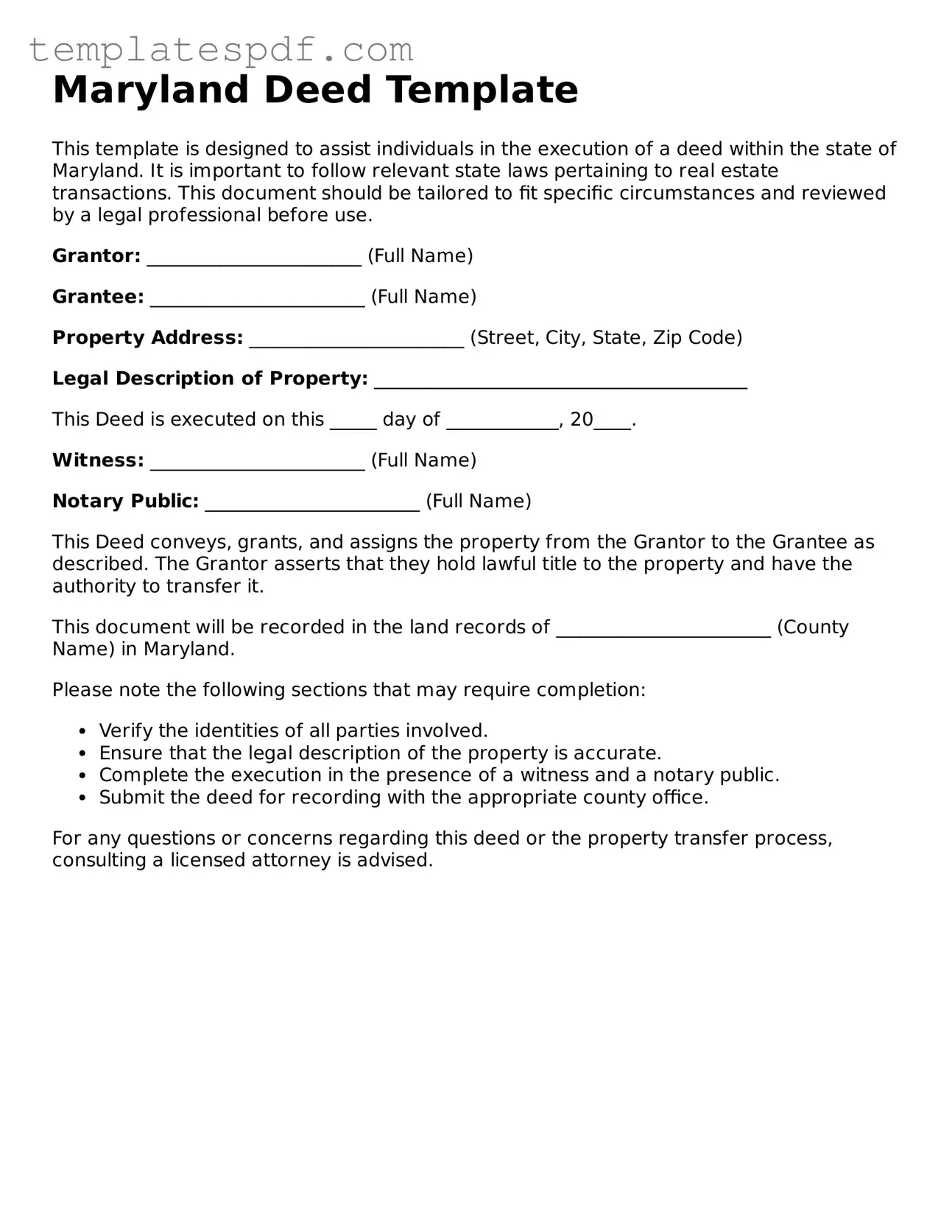 Official  Deed Form for Maryland