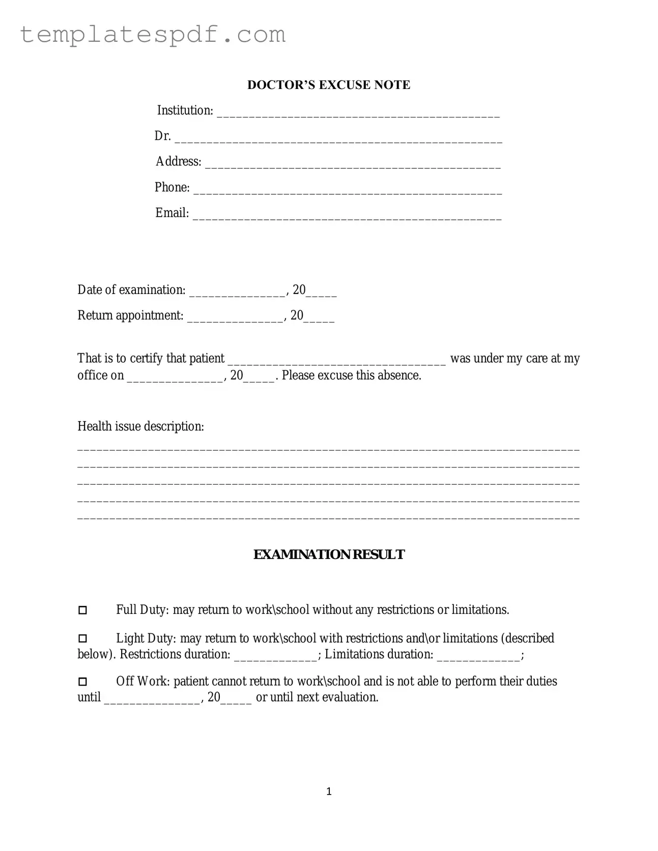 Fill Out a Valid Doctors Excuse Note Form