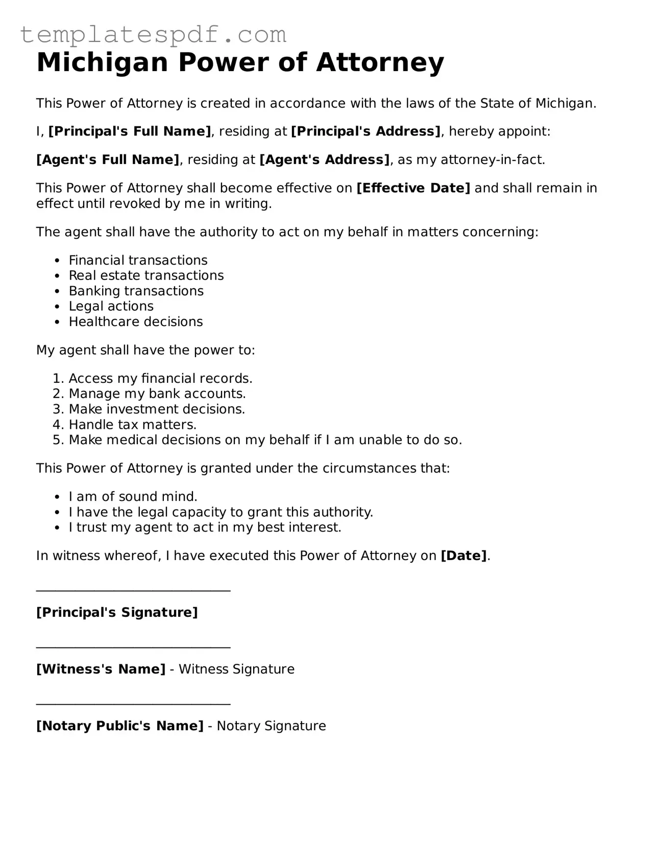 Official  Power of Attorney Form for Michigan