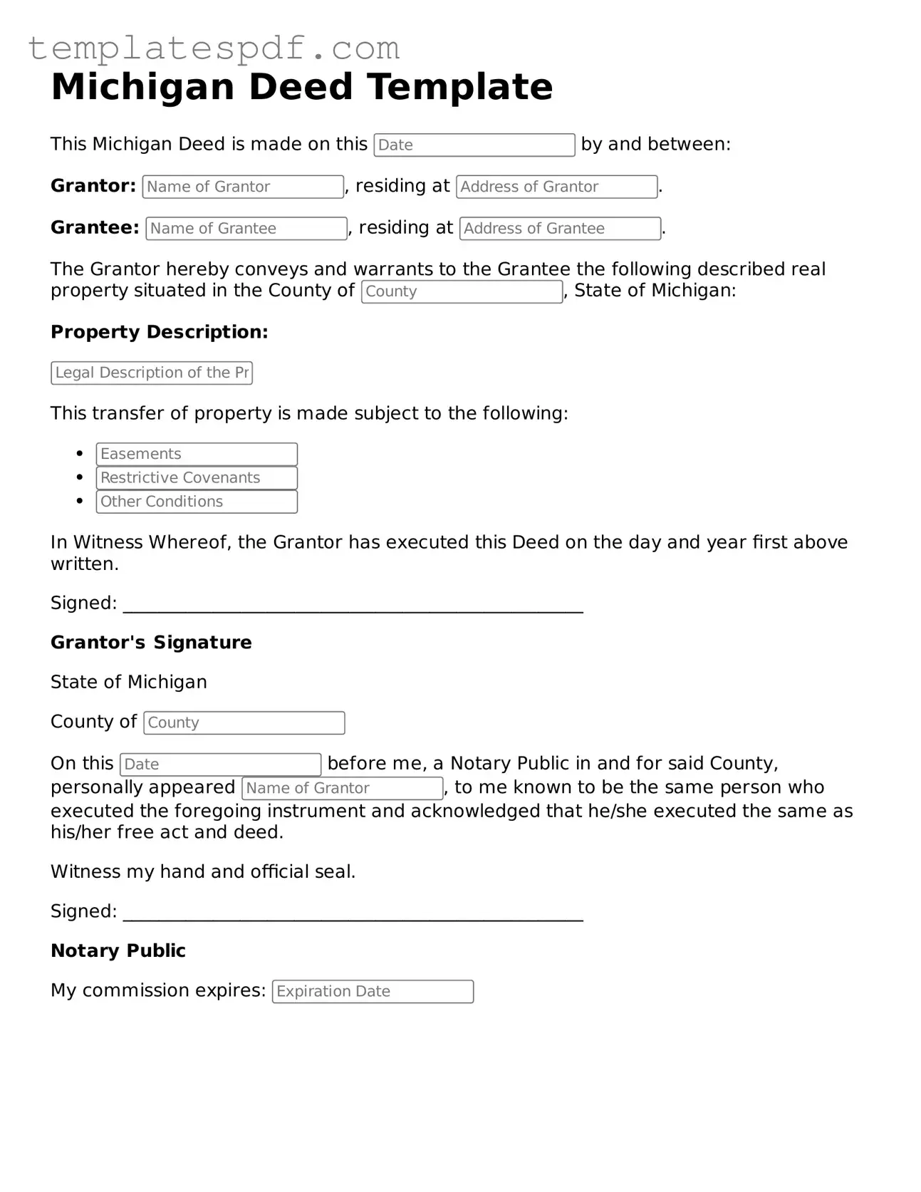 Official  Deed Form for Michigan
